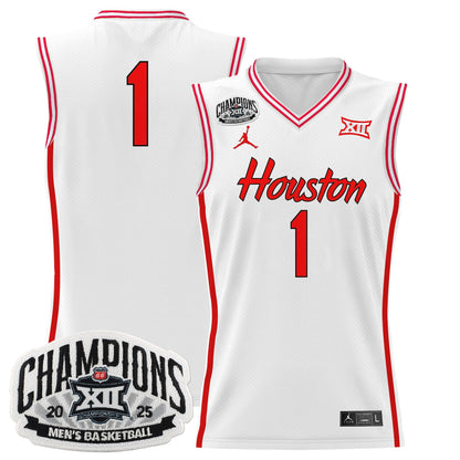Men's Houston Cougar 2025 Big 12 Tournament Champions Basketball Jersey - All Stitched