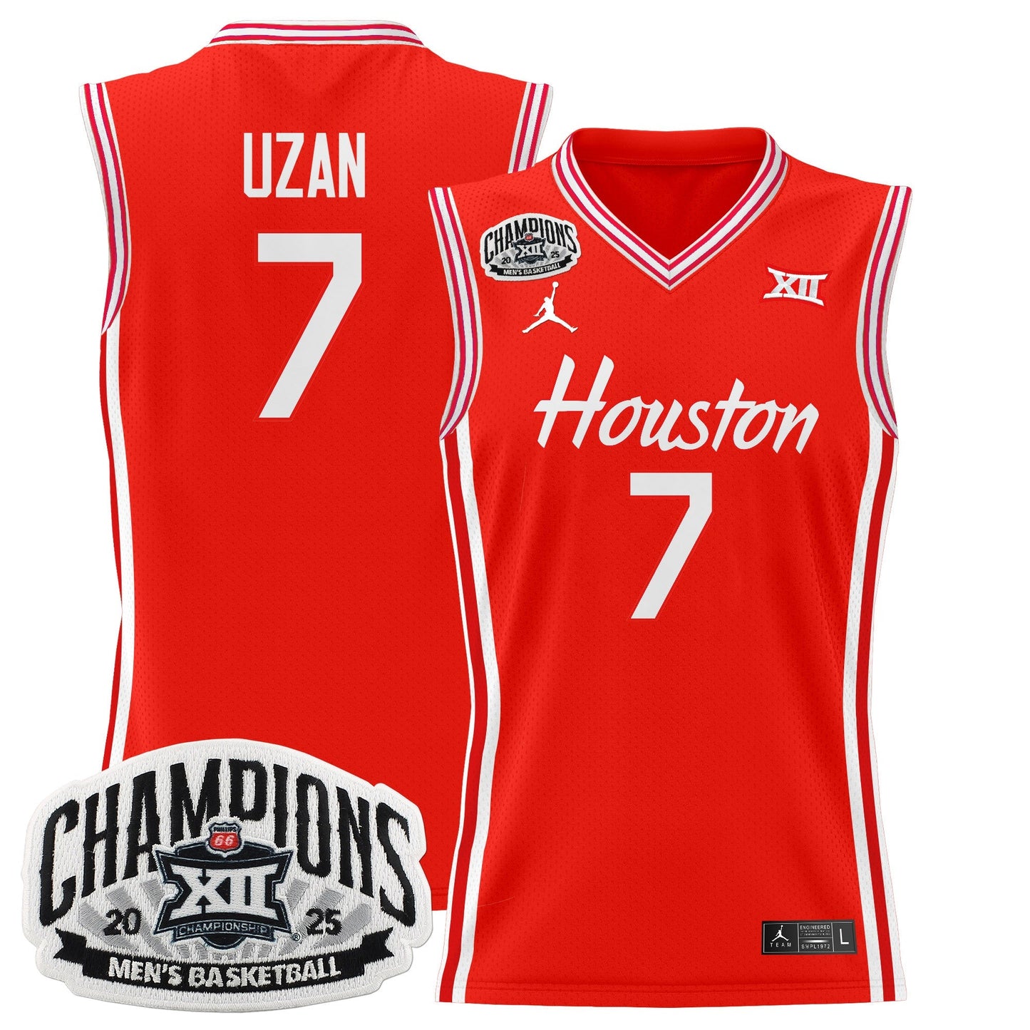 Men's Houston Cougar 2025 Big 12 Tournament Champions Basketball Jersey - All Stitched