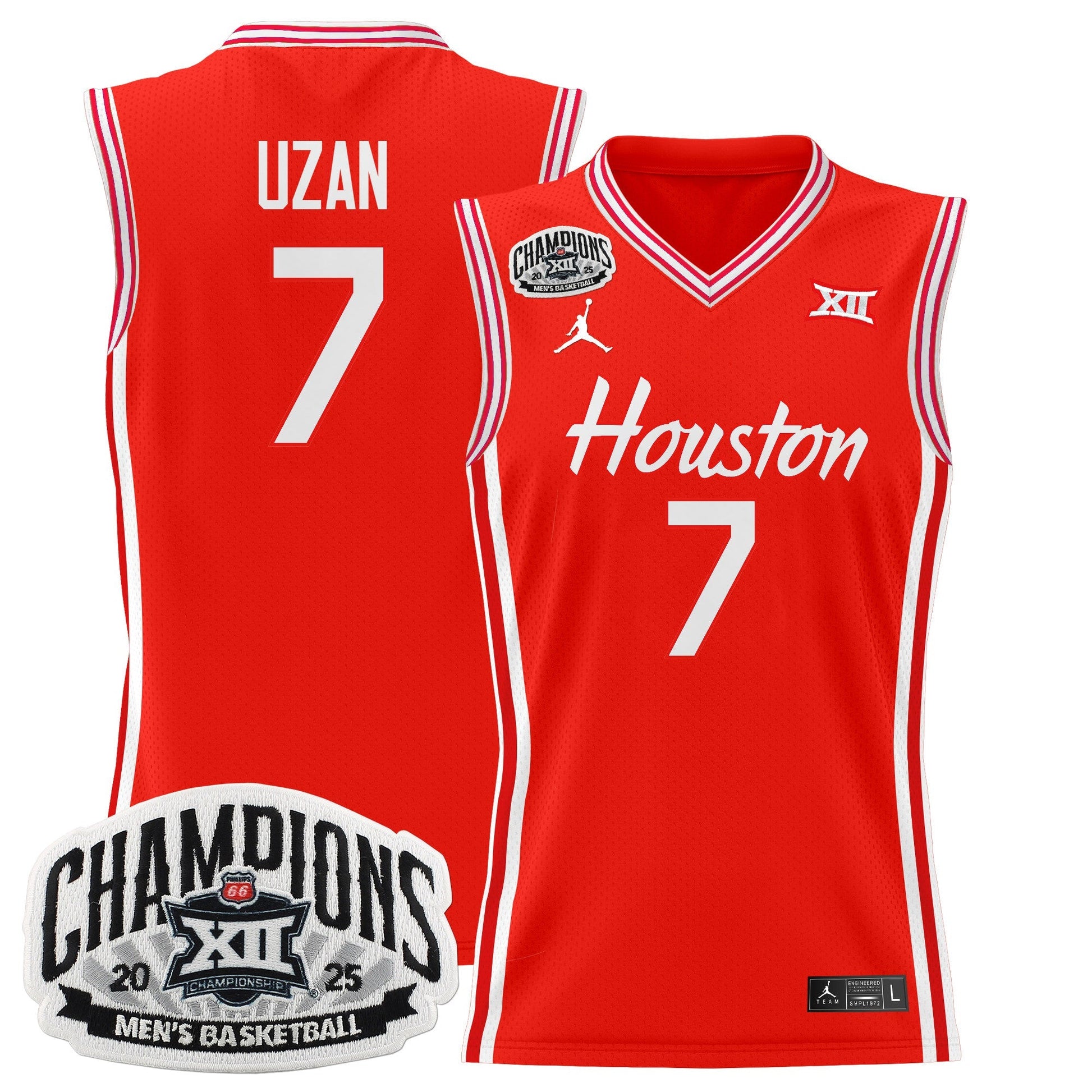Men's Houston Cougar 2025 Big 12 Tournament Champions Basketball Jersey - All Stitched
