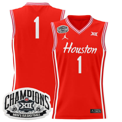 Men's Houston Cougar 2025 Big 12 Tournament Champions Basketball Jersey - All Stitched