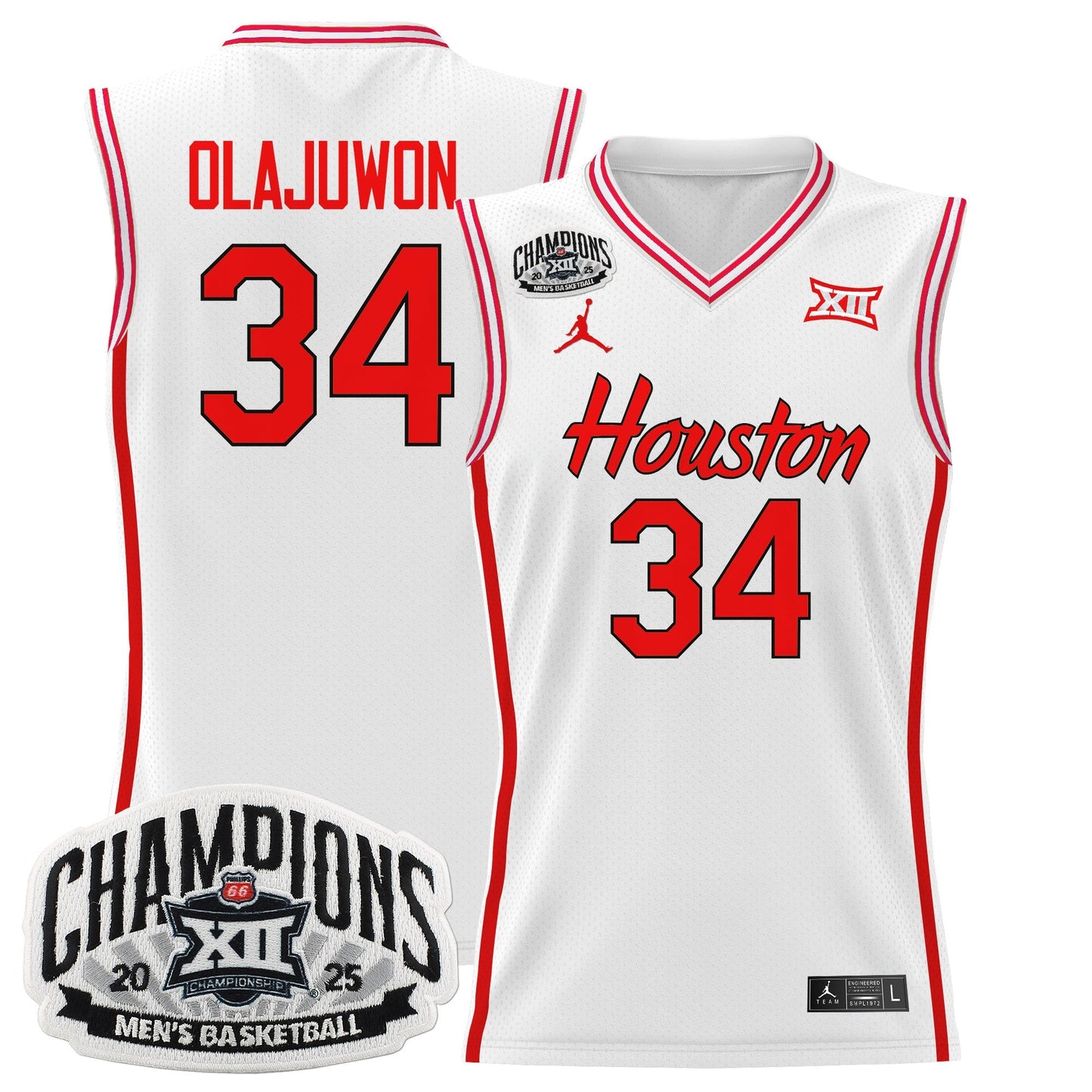 Men's Houston Cougar 2025 Big 12 Tournament Champions Basketball Jersey - All Stitched
