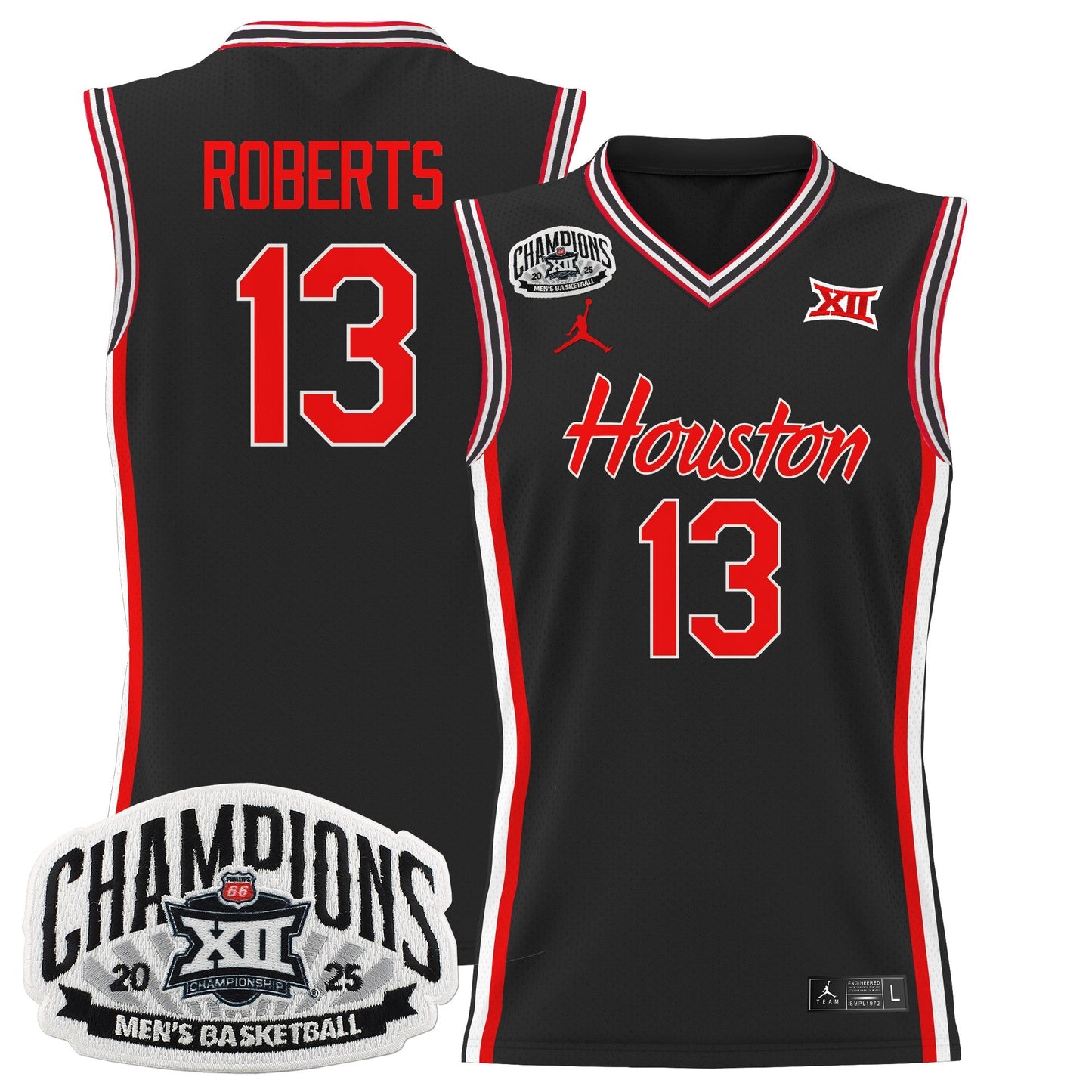 Men's Houston Cougar 2025 Big 12 Tournament Champions Basketball Jersey - All Stitched
