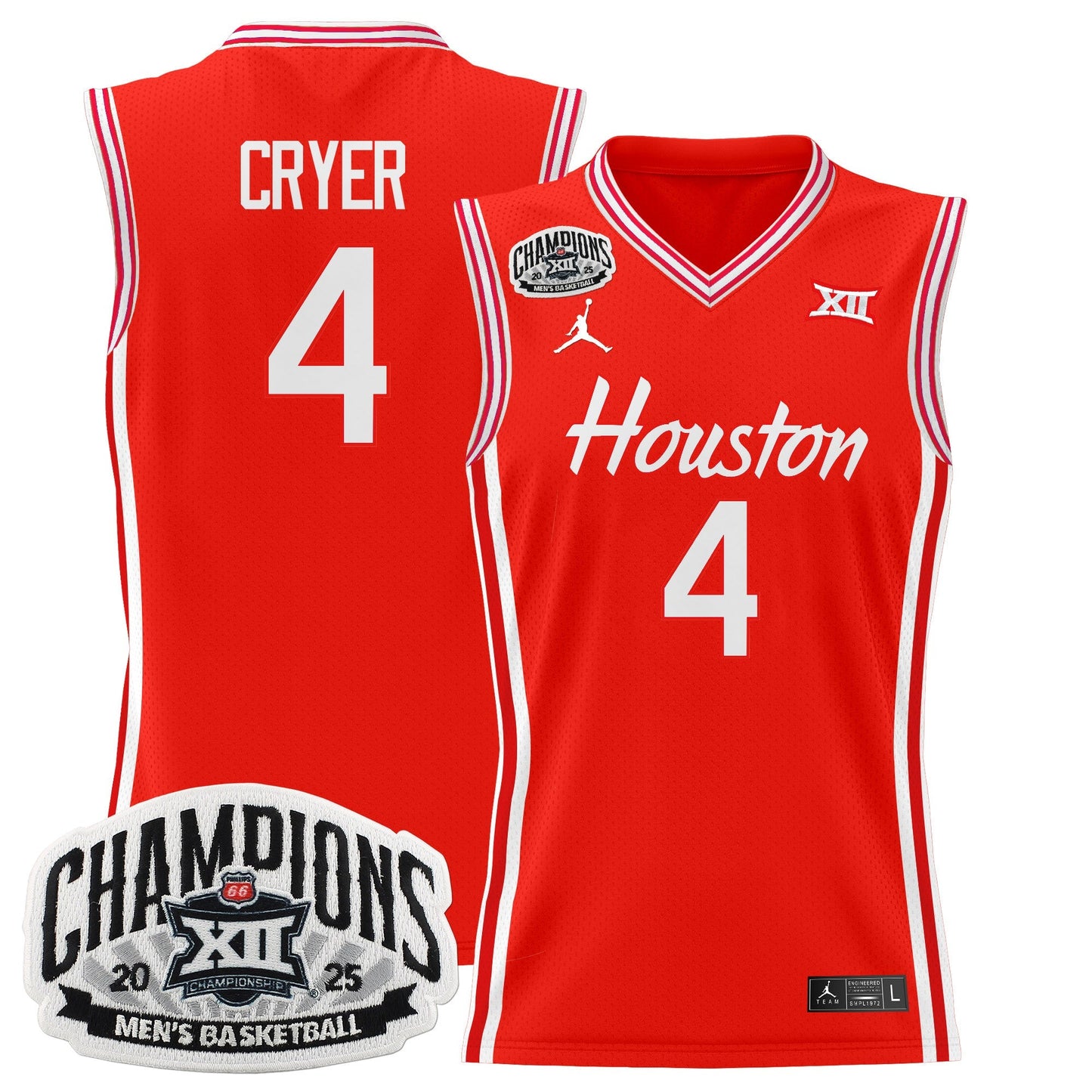 Men's Houston Cougar 2025 Big 12 Tournament Champions Basketball Jersey - All Stitched