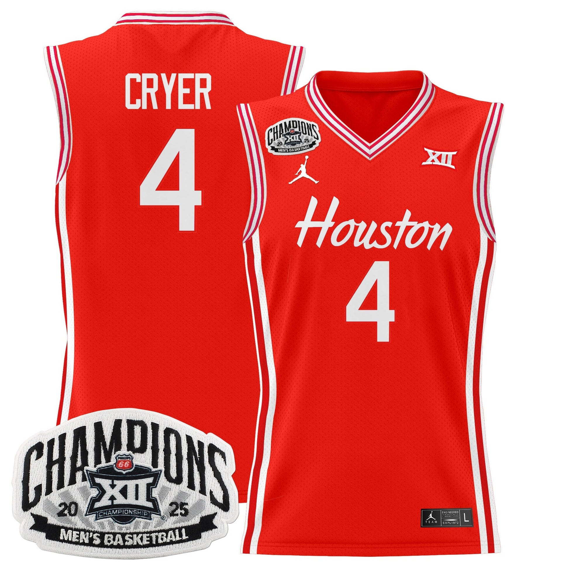 Men's Houston Cougar 2025 Big 12 Tournament Champions Basketball Jersey - All Stitched