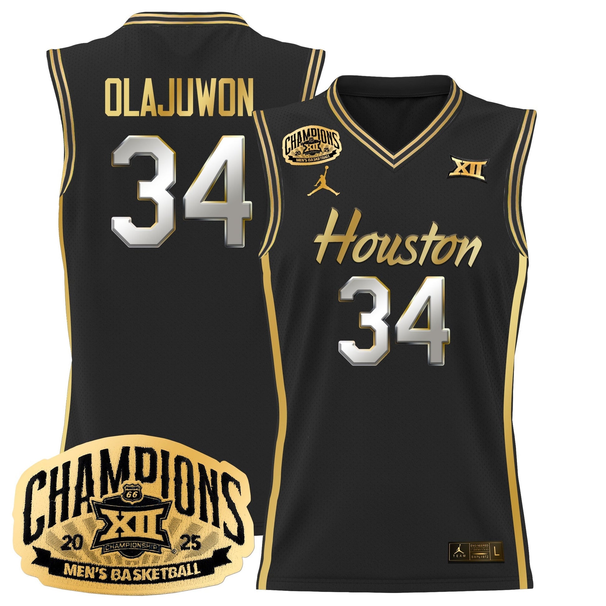 Men's Houston Cougar 2025 Big 12 Tournament Champions Basketball Jersey - All Stitched