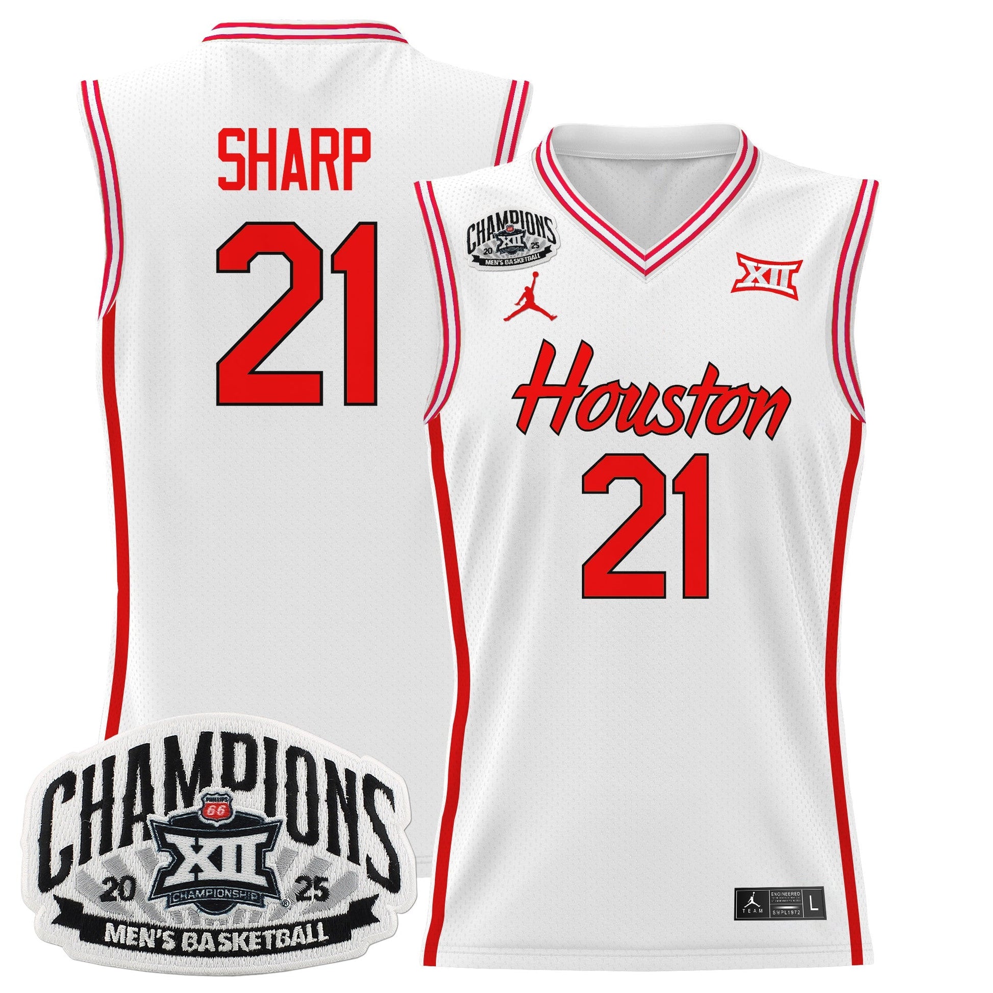 Men's Houston Cougar 2025 Big 12 Tournament Champions Basketball Jersey - All Stitched