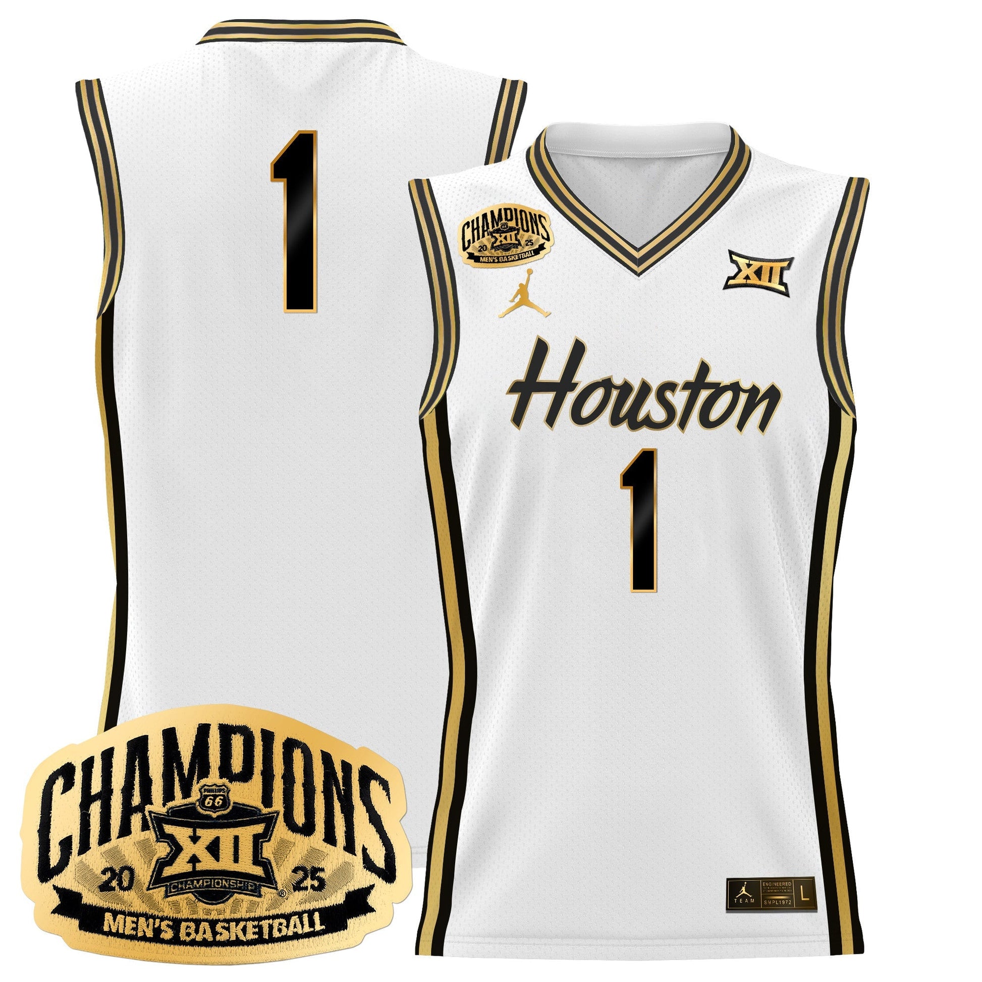 Men's Houston Cougar 2025 Big 12 Tournament Champions Basketball Jersey - All Stitched