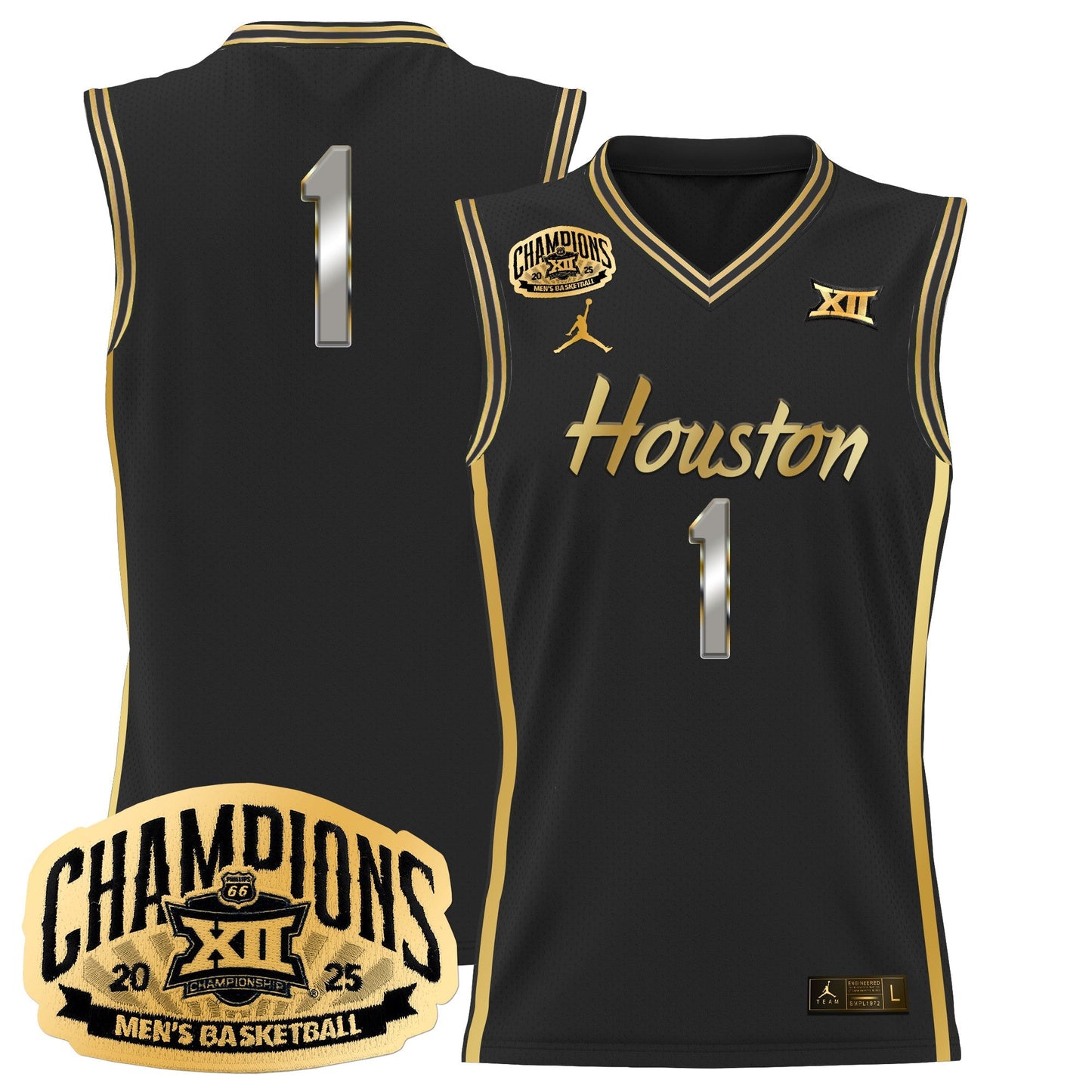 Men's Houston Cougar 2025 Big 12 Tournament Champions Basketball Jersey - All Stitched