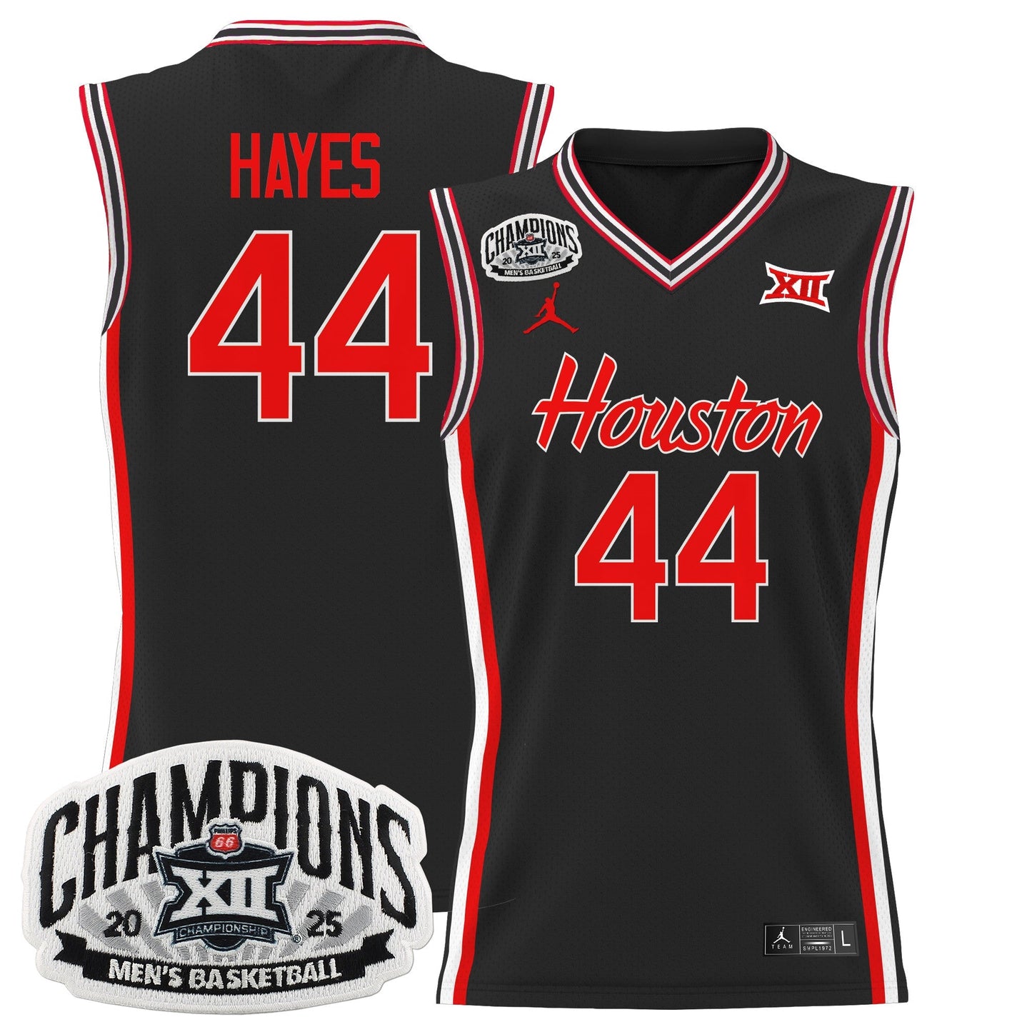 Men's Houston Cougar 2025 Big 12 Tournament Champions Basketball Jersey - All Stitched