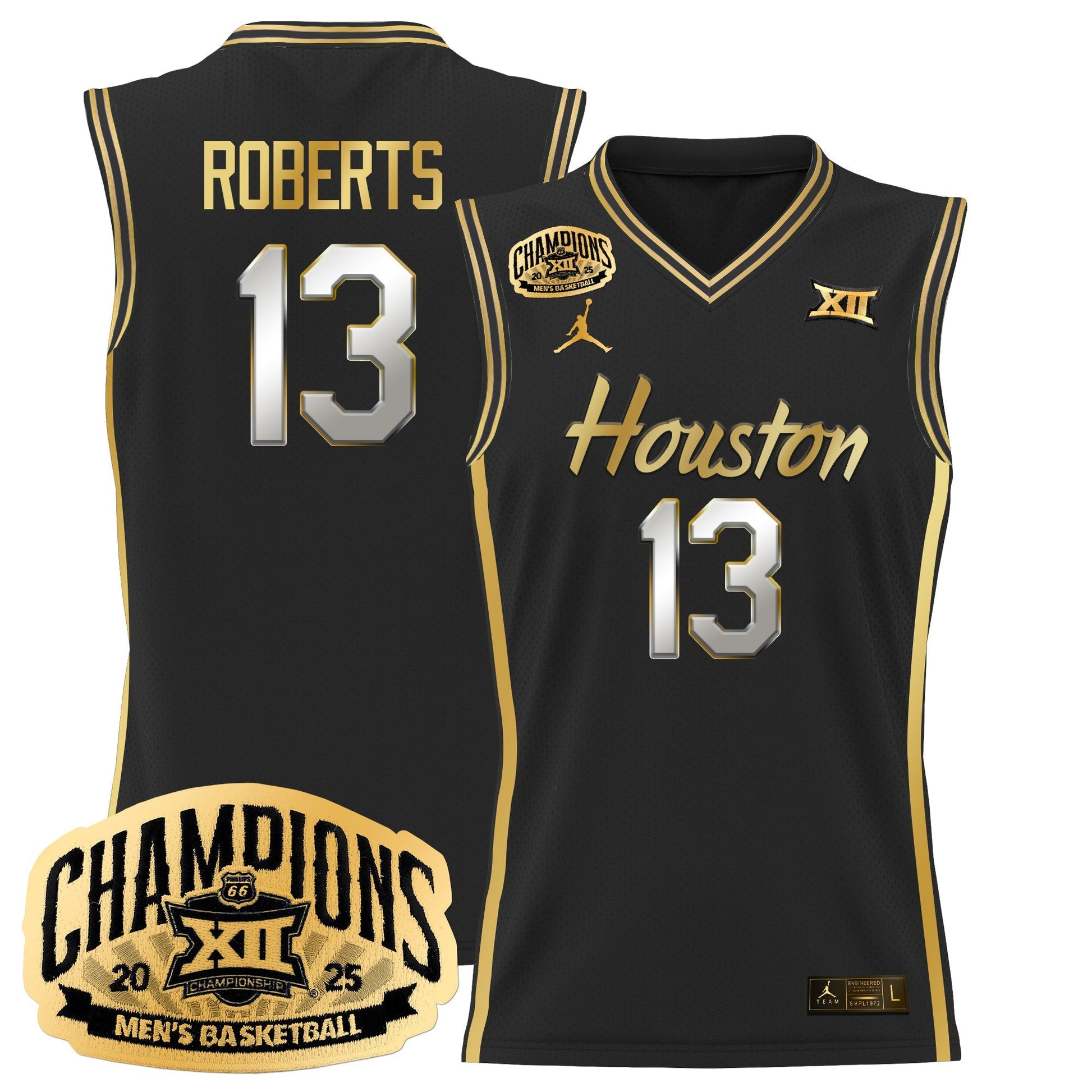 Men's Houston Cougar 2025 Big 12 Tournament Champions Basketball Jersey - All Stitched