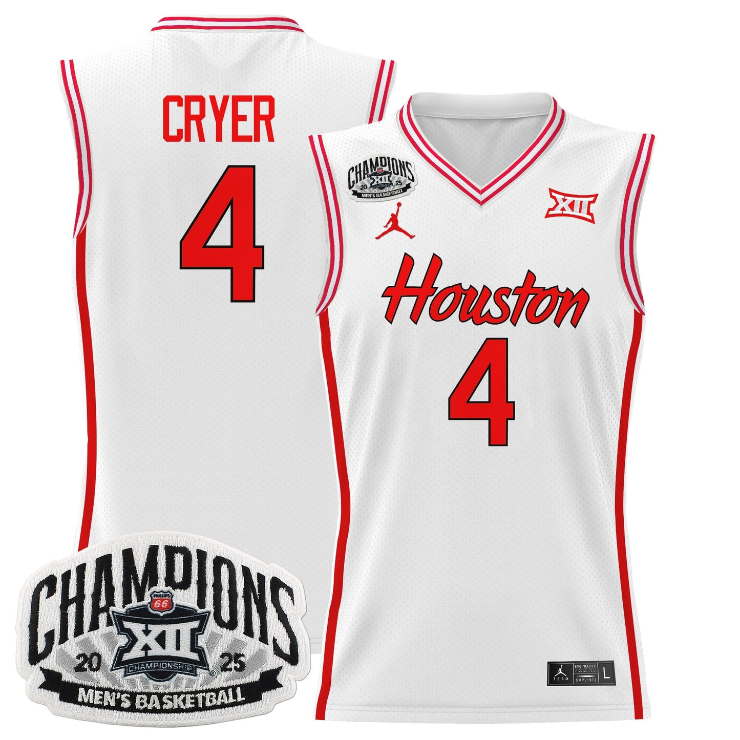 Men's Houston Cougar 2025 Big 12 Tournament Champions Basketball Jersey - All Stitched
