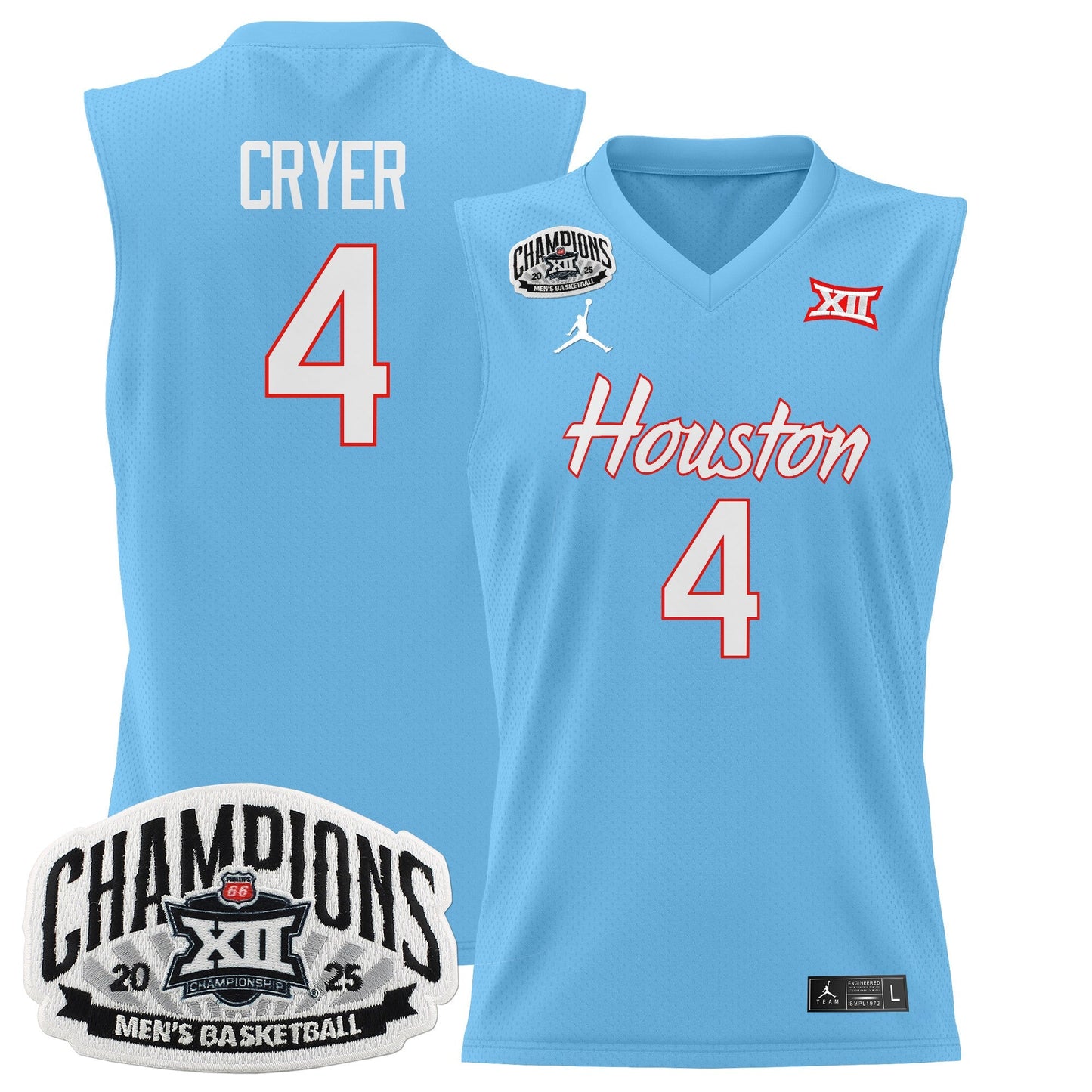 Men's Houston Cougar 2025 Big 12 Tournament Champions Basketball Jersey - All Stitched