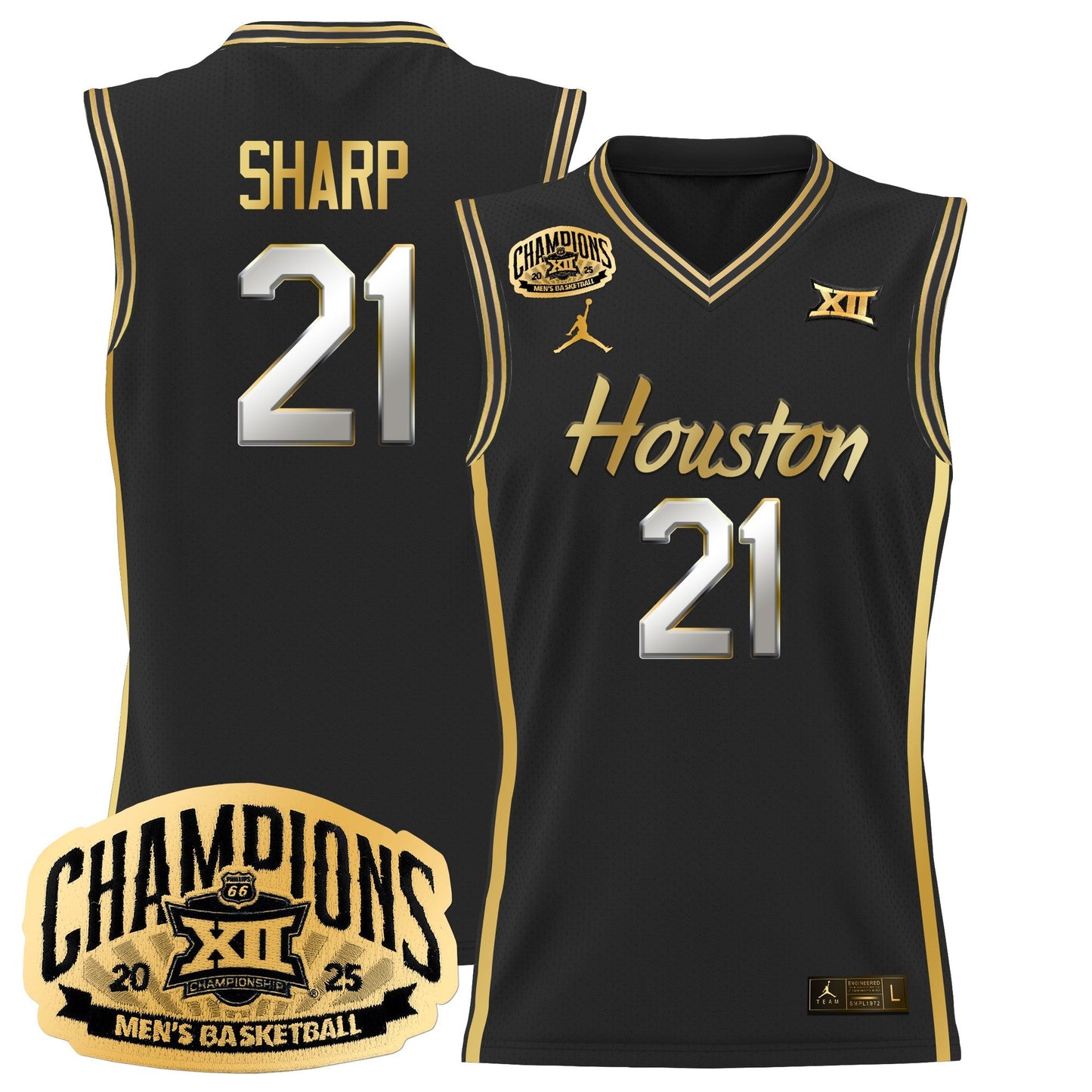 Men's Houston Cougar 2025 Big 12 Tournament Champions Basketball Jersey - All Stitched