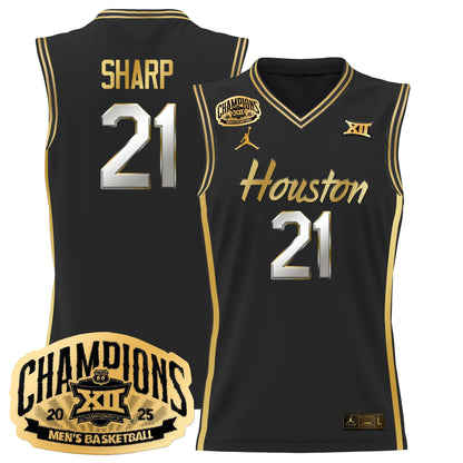 Men's Houston Cougar 2025 Big 12 Tournament Champions Basketball Jersey - All Stitched