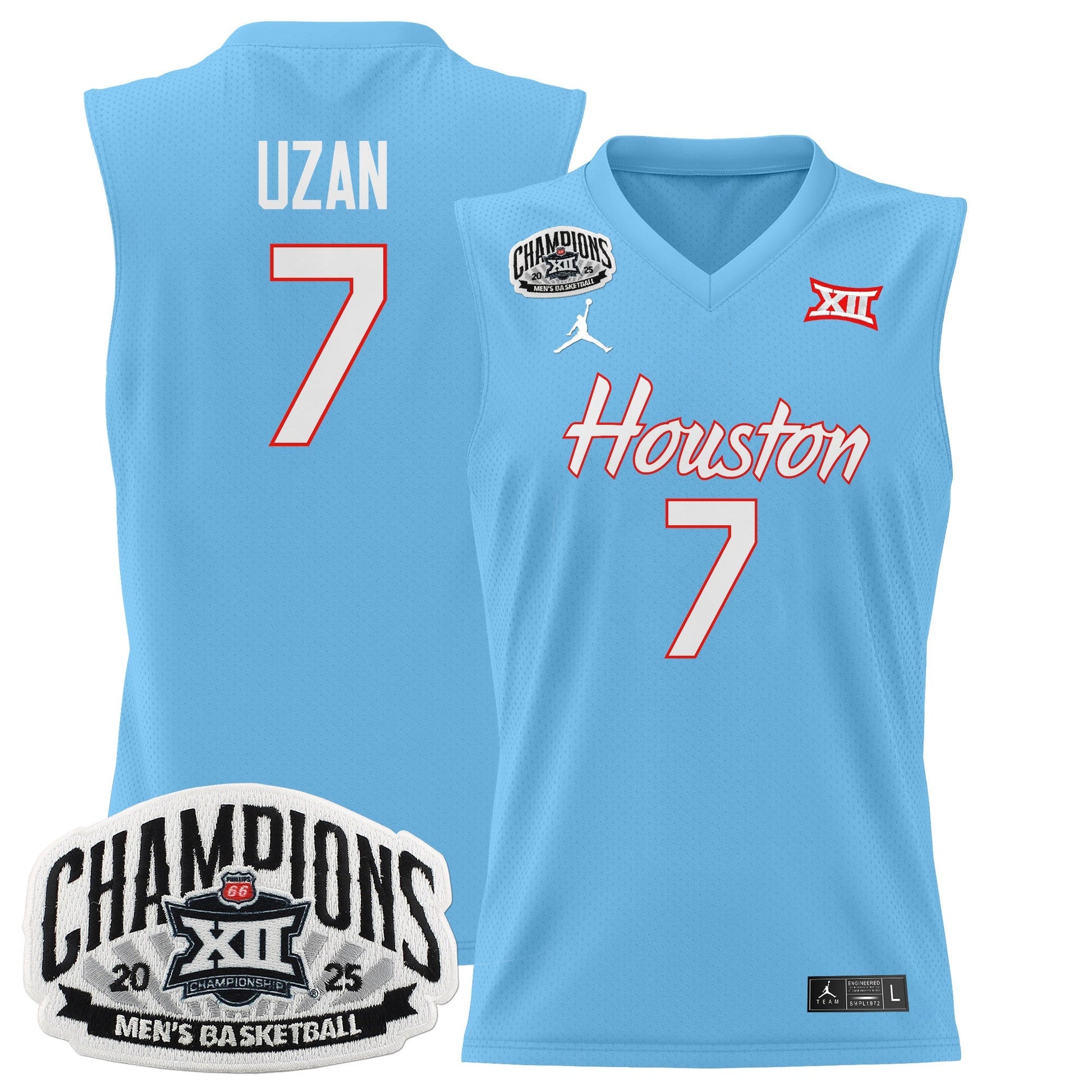 Men's Houston Cougar 2025 Big 12 Tournament Champions Basketball Jersey - All Stitched