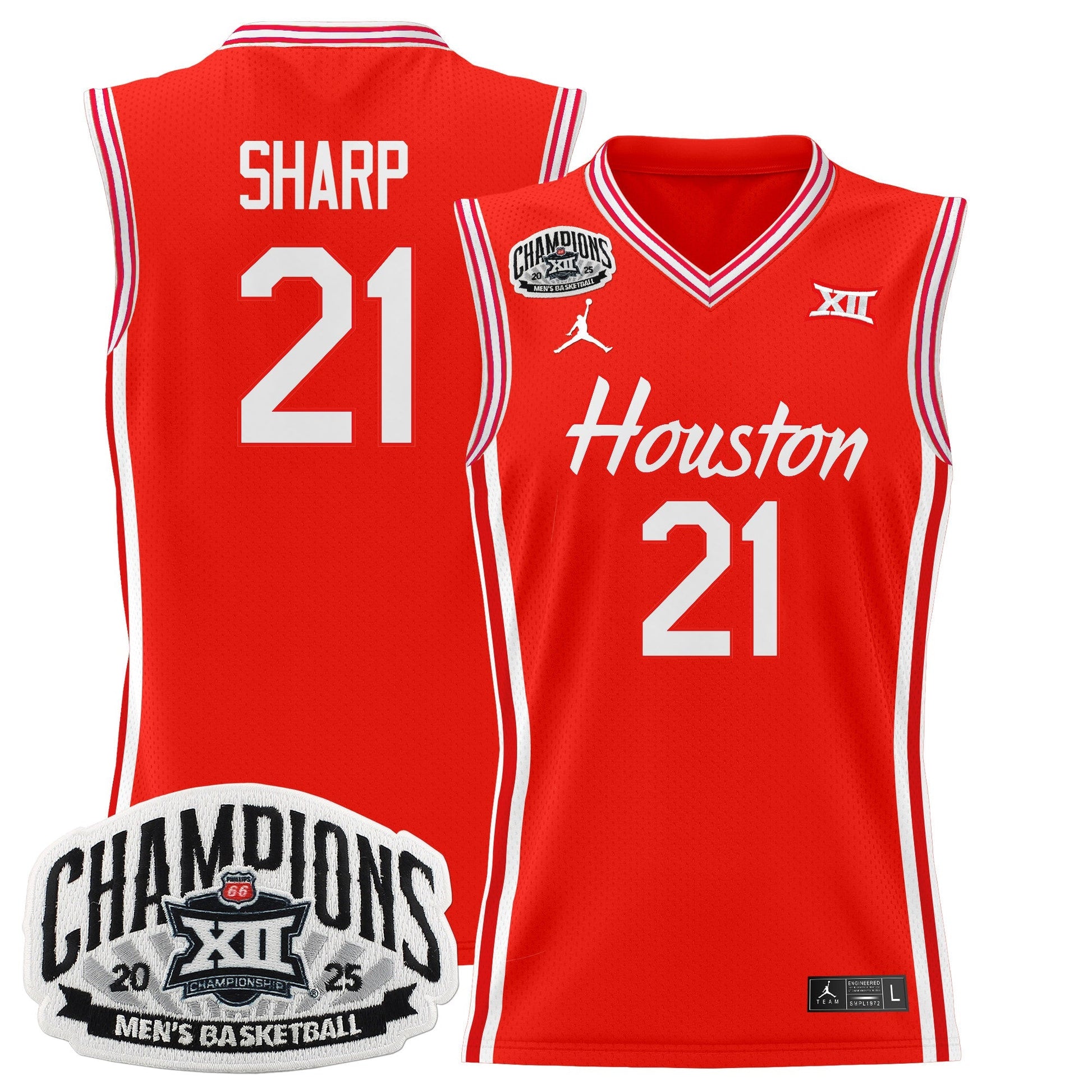 Men's Houston Cougar 2025 Big 12 Tournament Champions Basketball Jersey - All Stitched