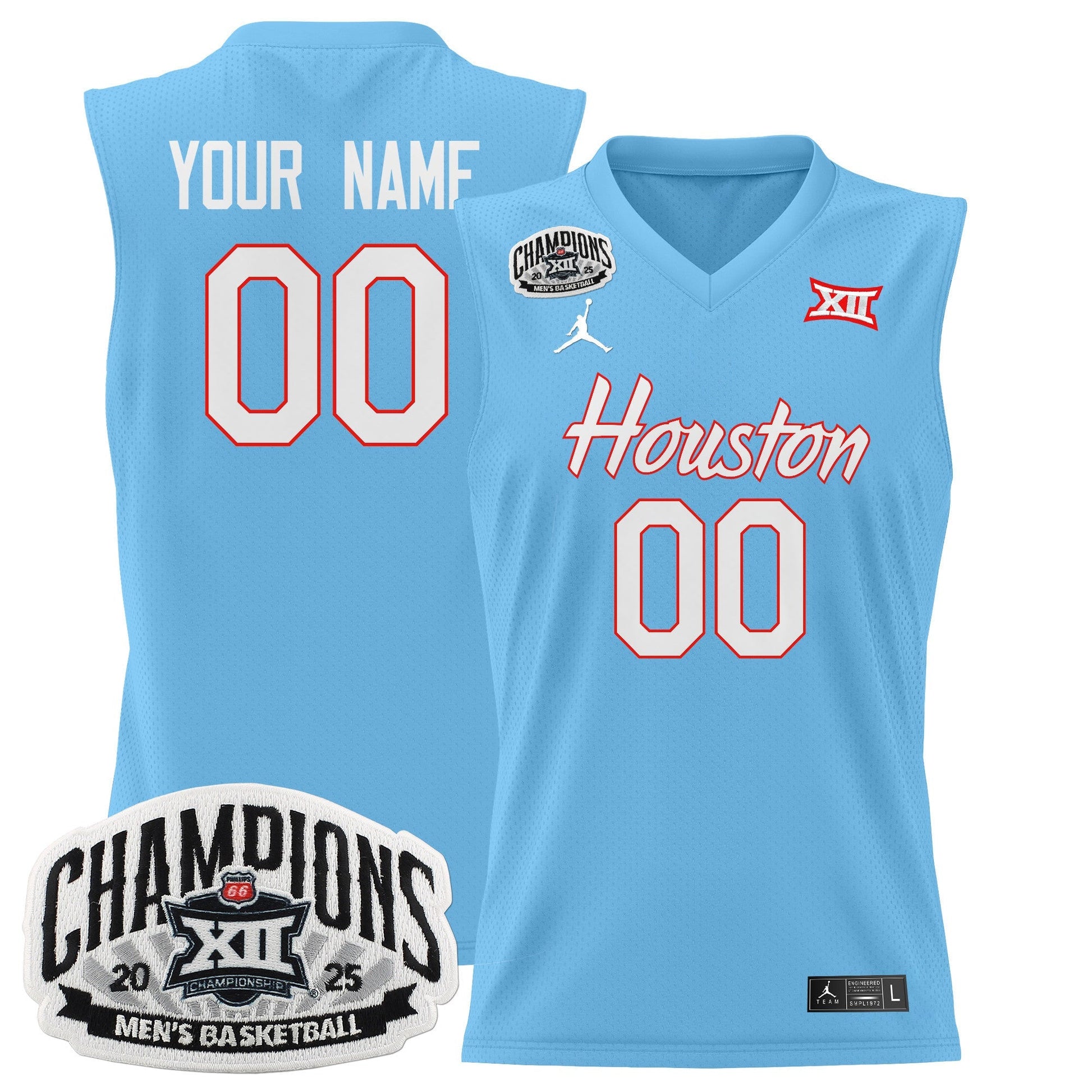 Houston Cougar 2025 Big 12 Tournament Champions Basketball Custom Jersey - All Stitched