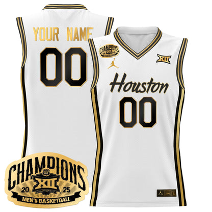 Houston Cougar 2025 Big 12 Tournament Champions Basketball Custom Jersey - All Stitched