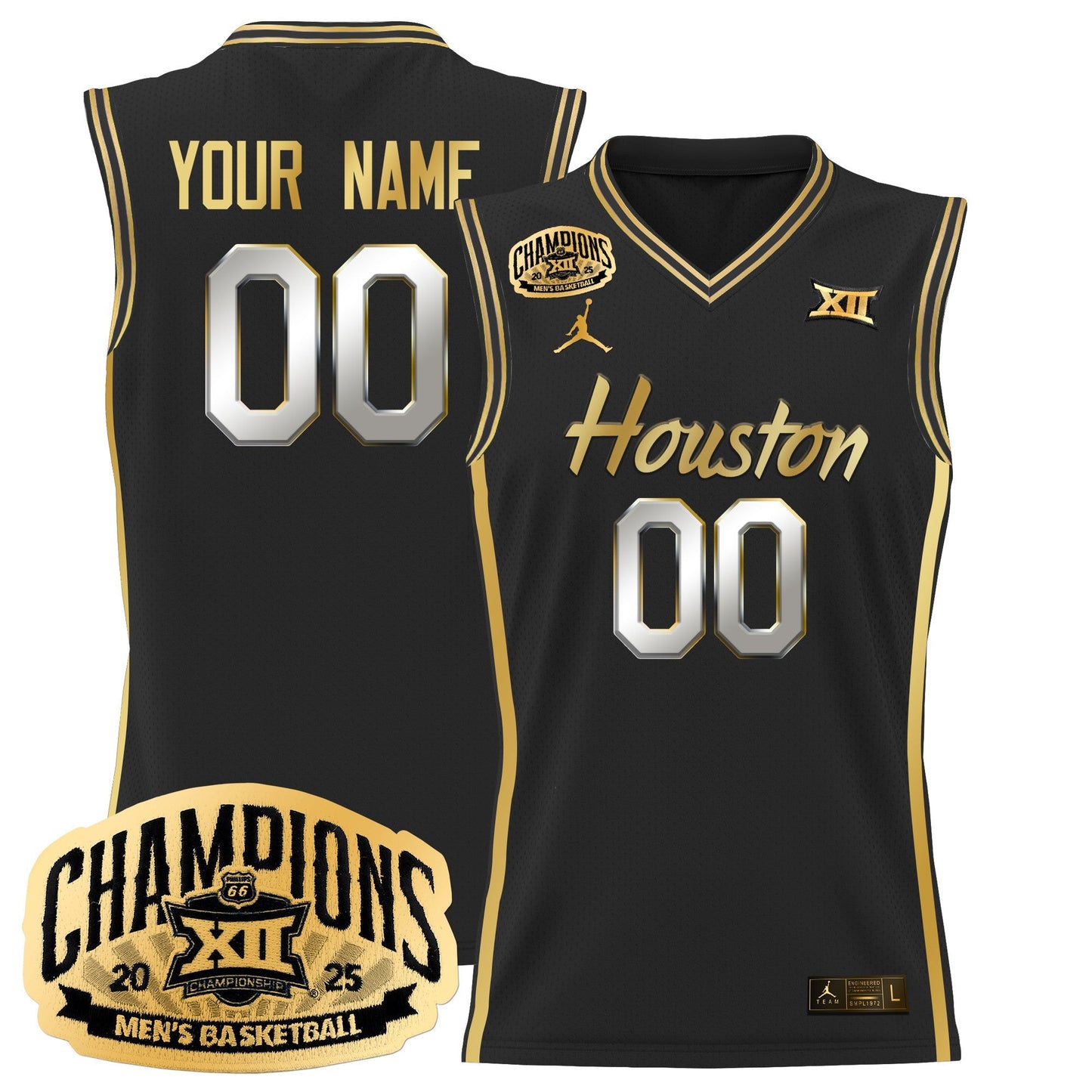 Houston Cougar 2025 Big 12 Tournament Champions Basketball Custom Jersey - All Stitched
