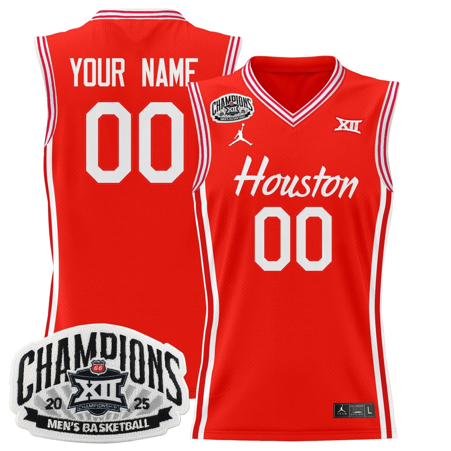 Houston Cougar 2025 Big 12 Tournament Champions Basketball Custom Jersey - All Stitched