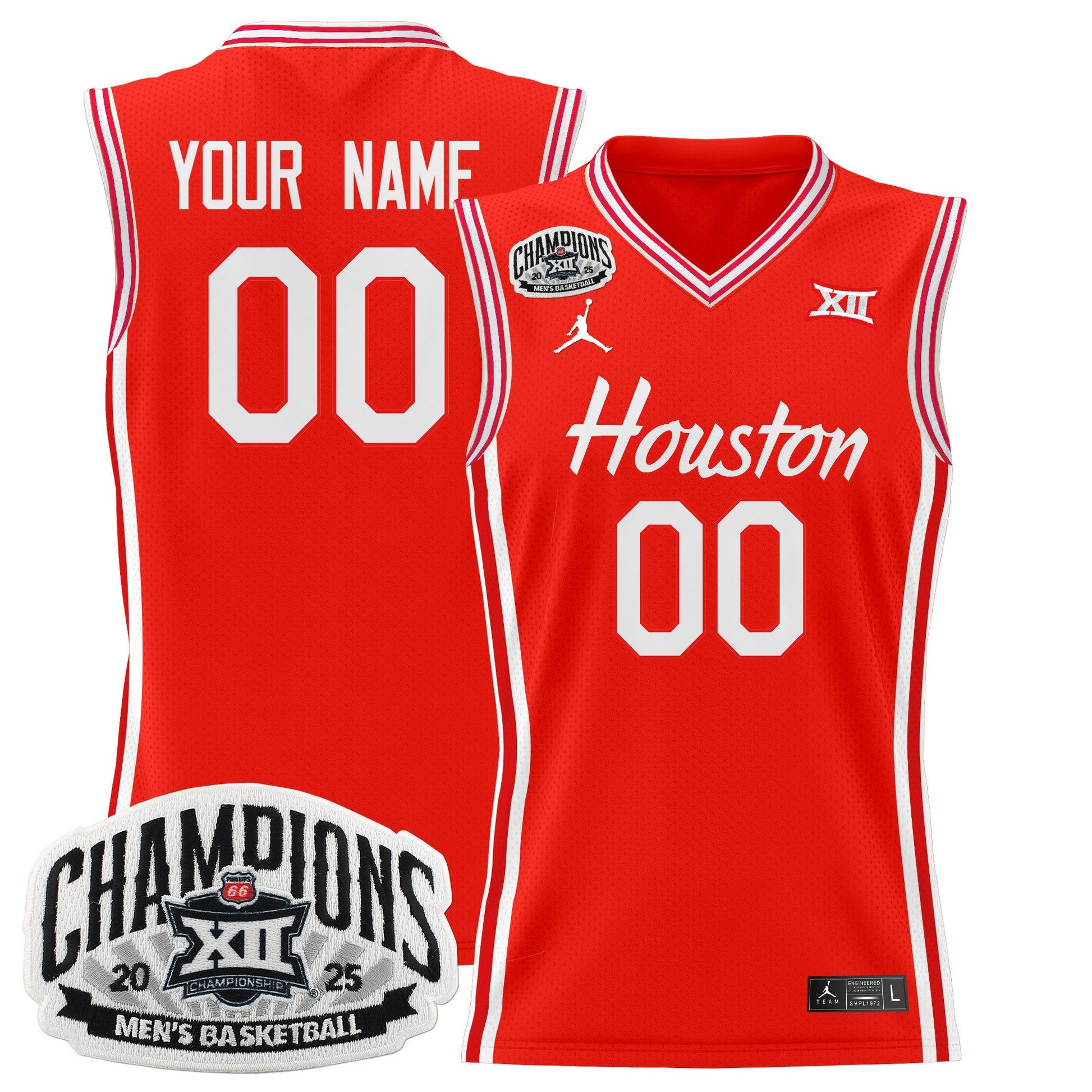 Houston Cougar 2025 Big 12 Tournament Champions Basketball Custom Jersey - All Stitched