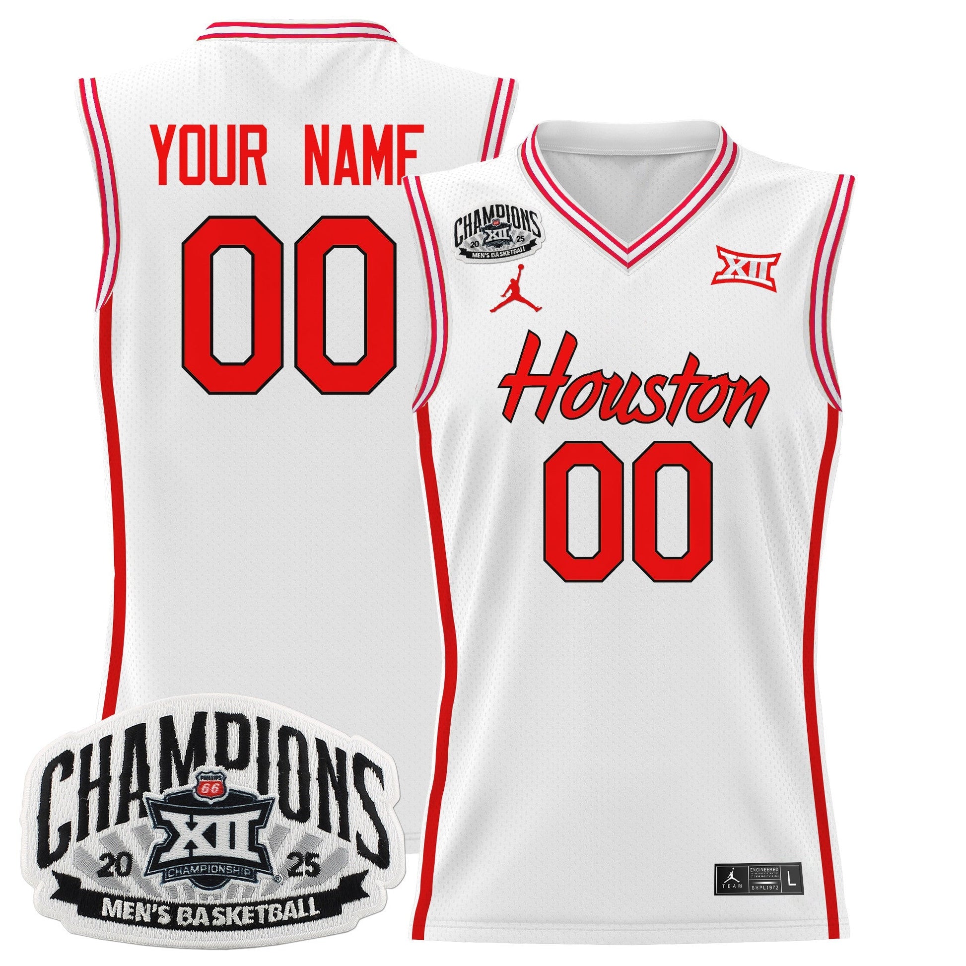 Houston Cougar 2025 Big 12 Tournament Champions Basketball Custom Jersey - All Stitched
