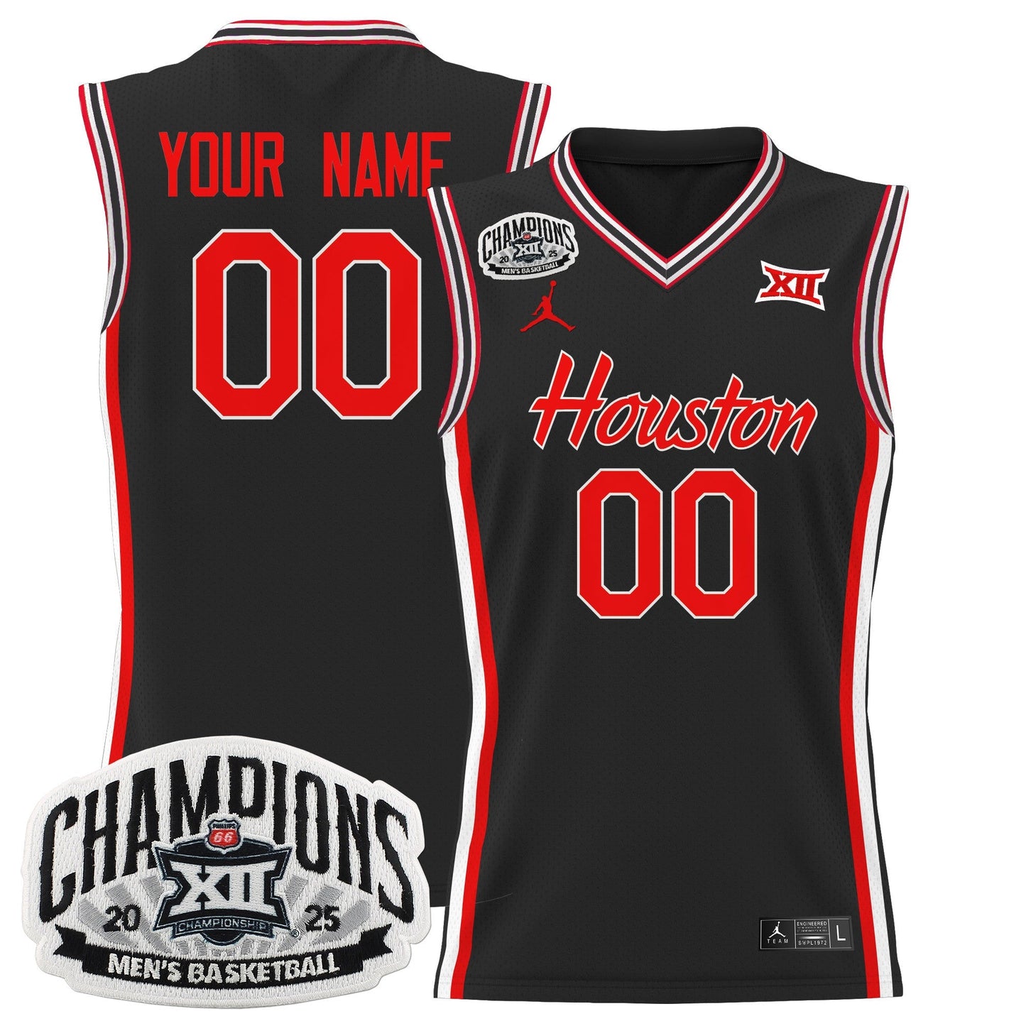 Houston Cougar 2025 Big 12 Tournament Champions Basketball Custom Jersey - All Stitched
