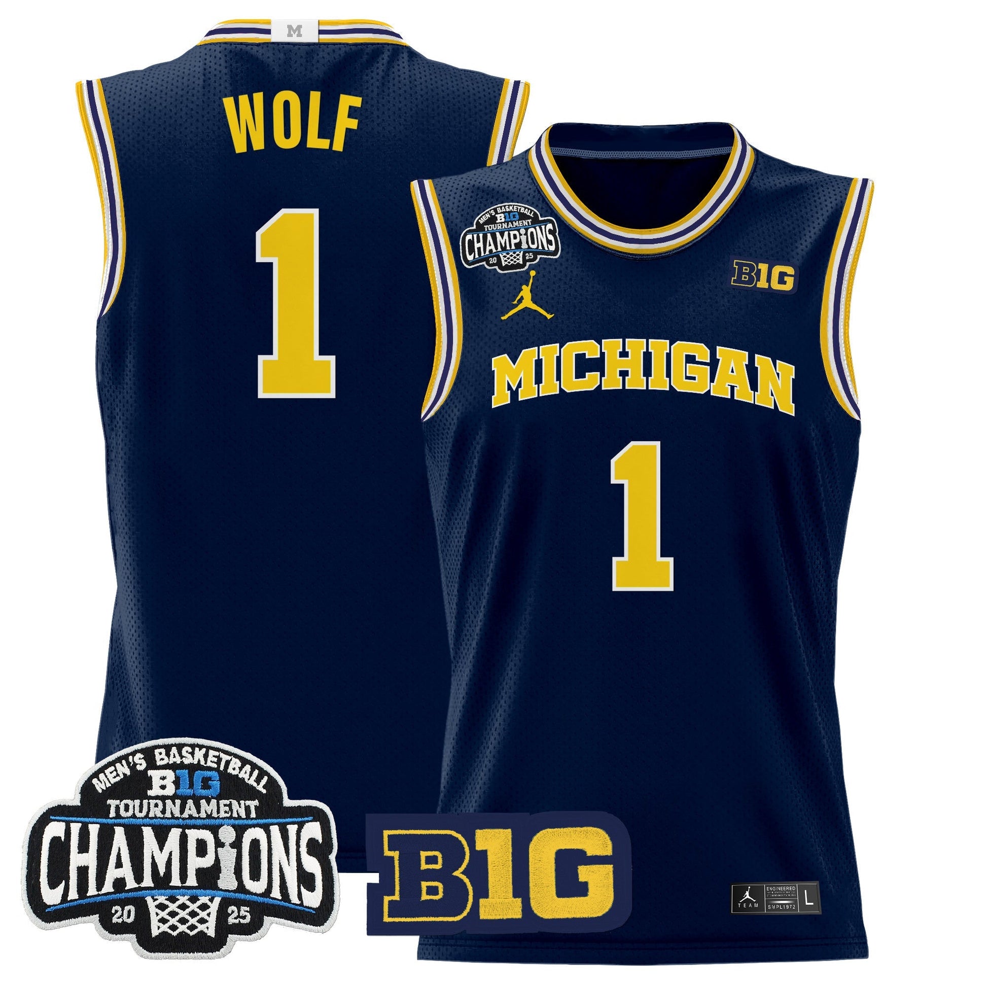 Men's Michigan Wolverines 2025 Big Ten Conference Tournament Champions Basketball Jersey - All Stitched