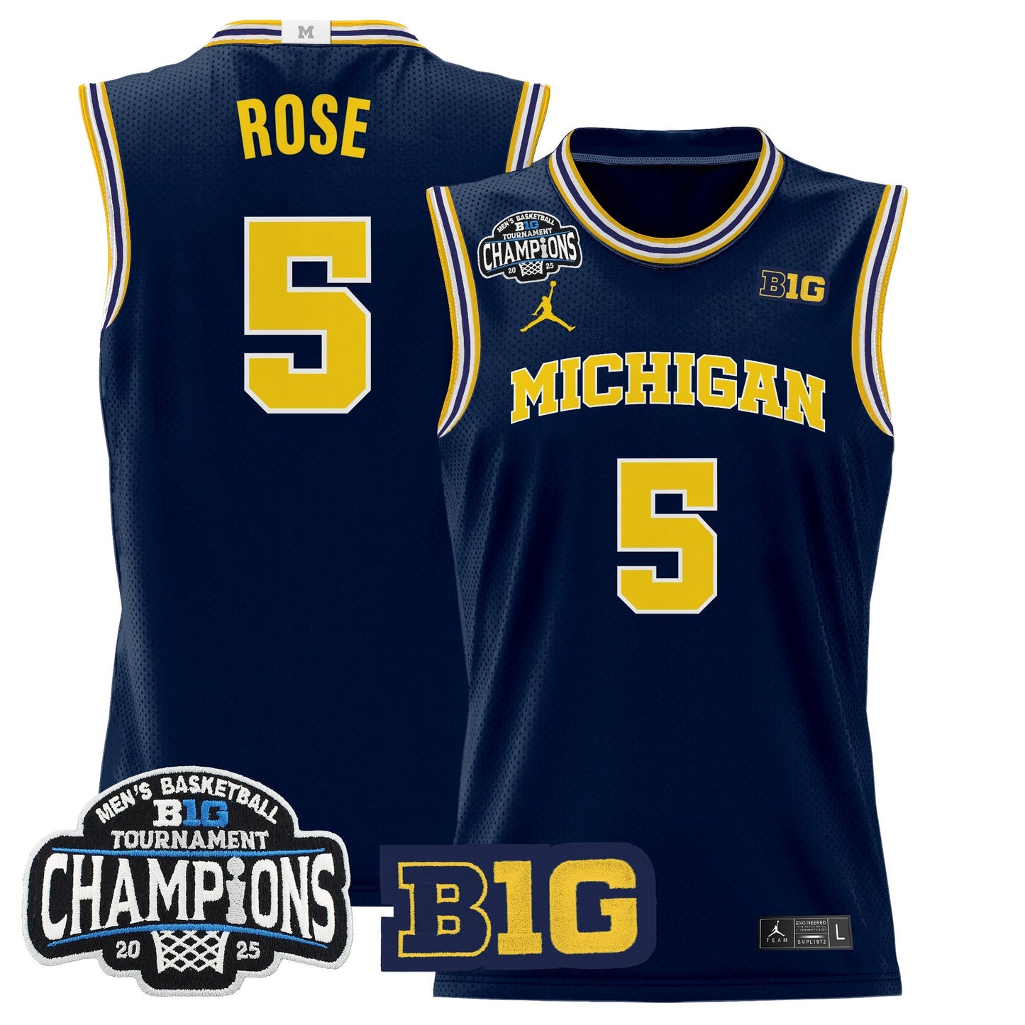 Men's Michigan Wolverines 2025 Big Ten Conference Tournament Champions Basketball Jersey - All Stitched