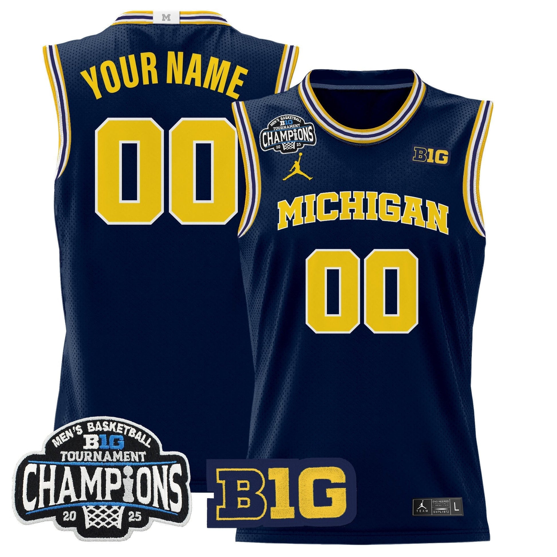 Michigan Wolverines 2025 Big Ten Conference Tournament Champions Basketball Custom Jersey - All Stitched