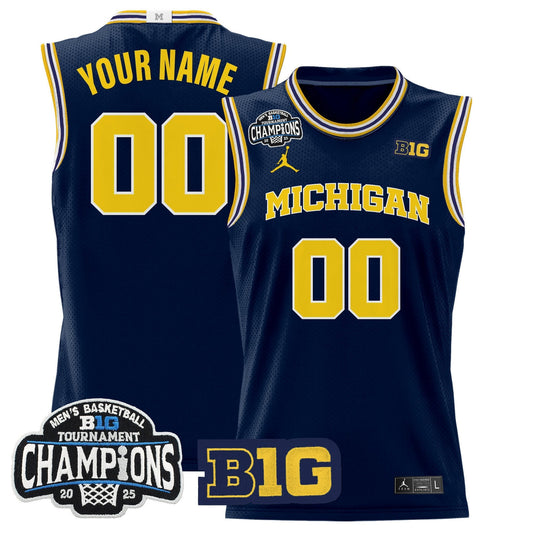 Michigan Wolverines 2025 Big Ten Conference Tournament Champions Basketball Custom Jersey - All Stitched