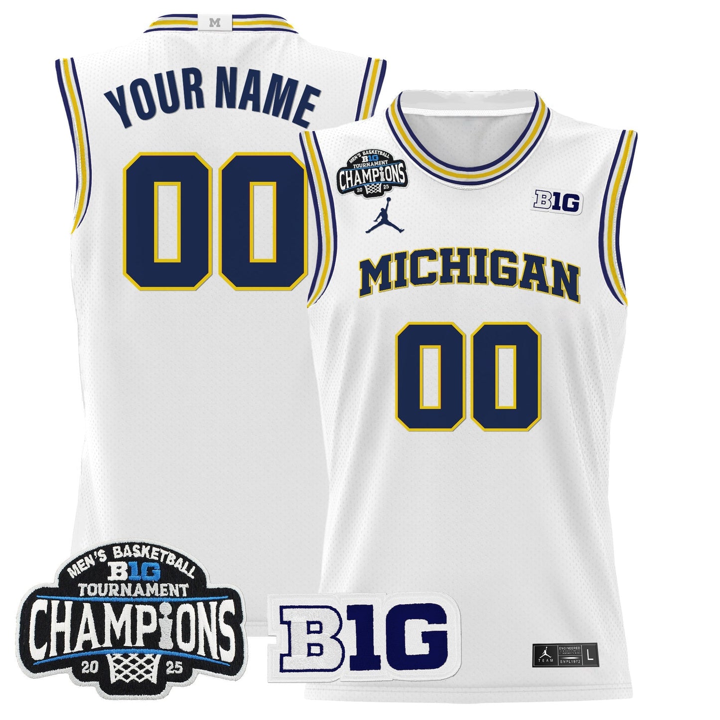 Michigan Wolverines 2025 Big Ten Conference Tournament Champions Basketball Custom Jersey - All Stitched