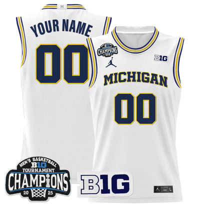 Michigan Wolverines 2025 Big Ten Conference Tournament Champions Basketball Custom Jersey - All Stitched
