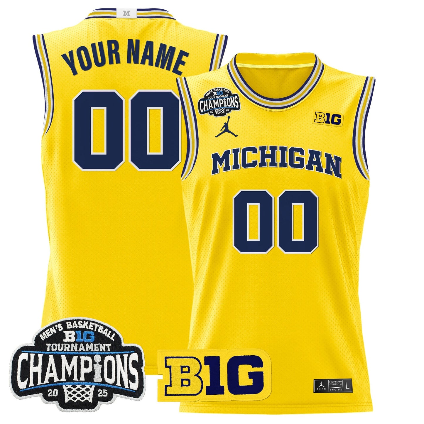 Michigan Wolverines 2025 Big Ten Conference Tournament Champions Basketball Custom Jersey - All Stitched