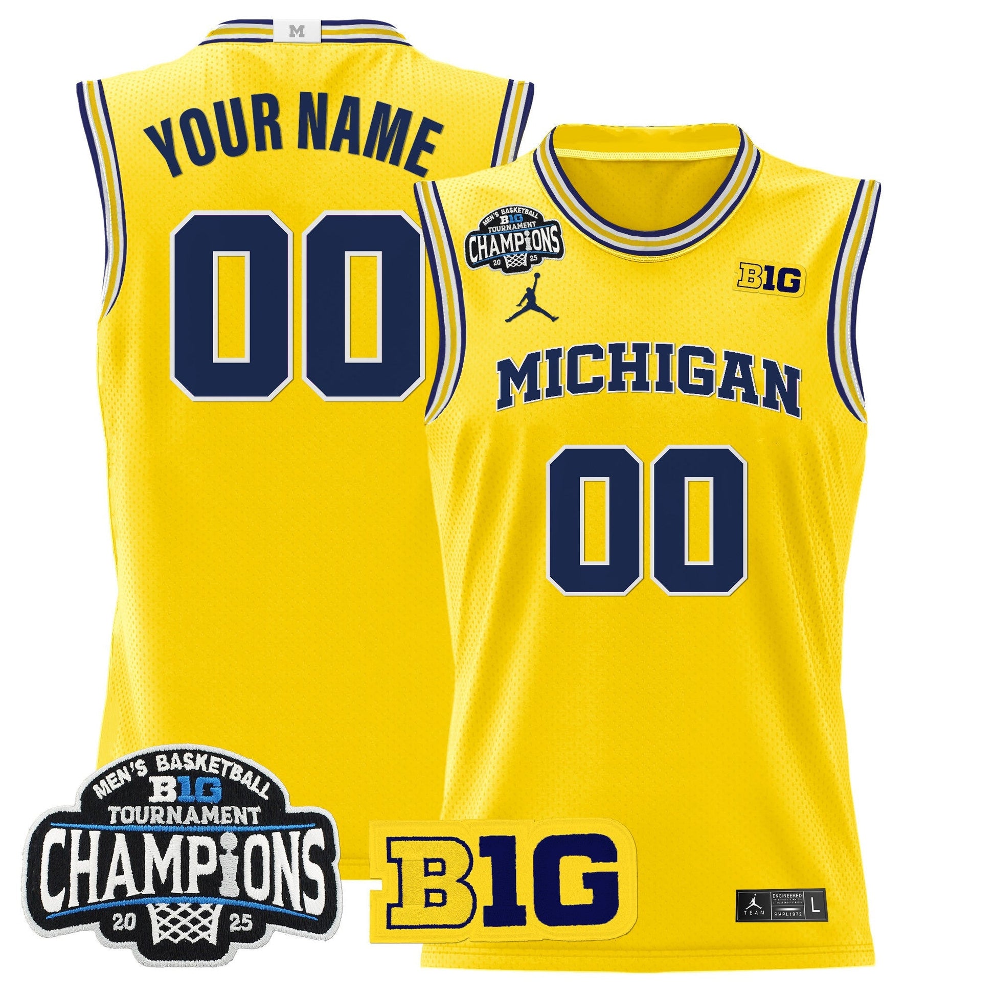 Michigan Wolverines 2025 Big Ten Conference Tournament Champions Basketball Custom Jersey - All Stitched