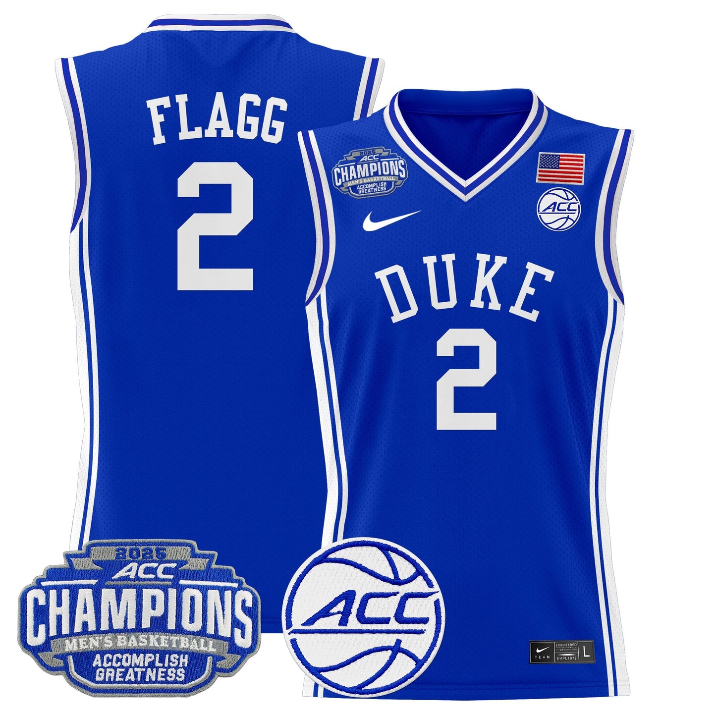 Men's Duke Blue Devils 2025 ACC Conference Tournament Champions Basketball Jersey - All Stitched