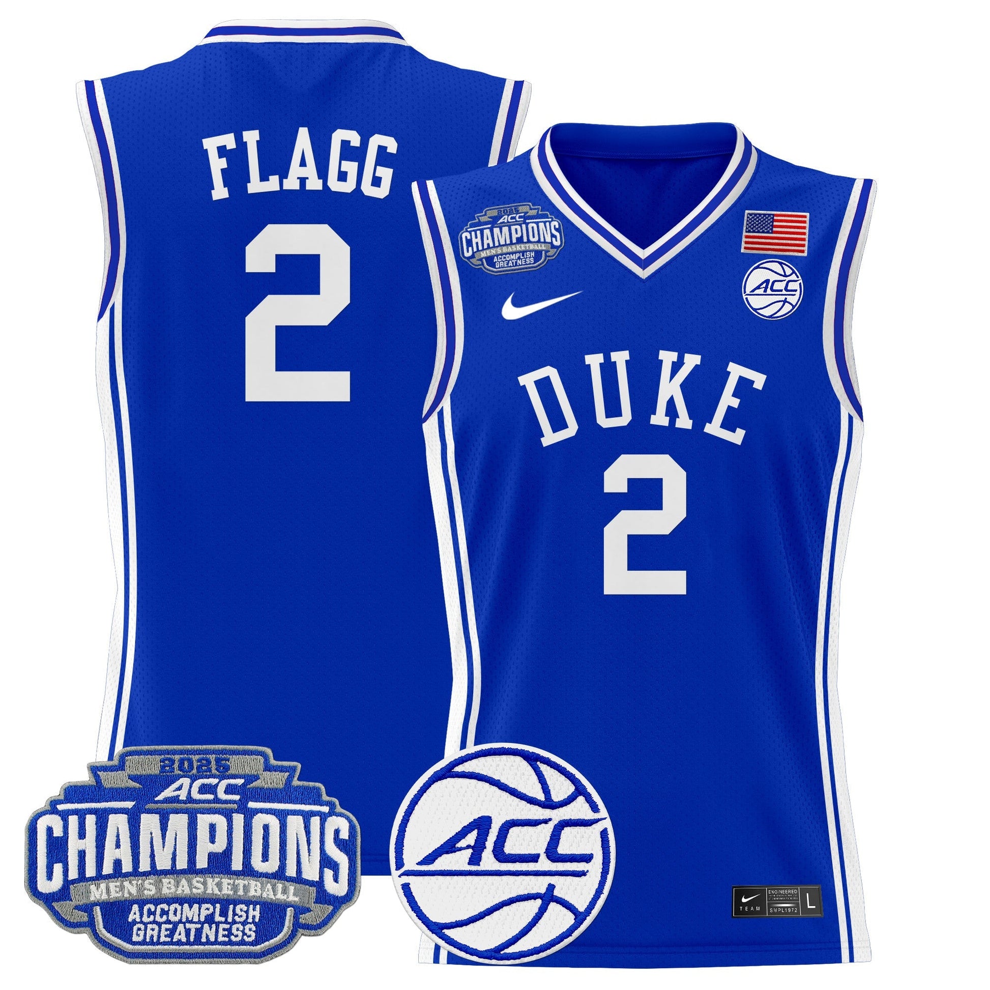 Men's Duke Blue Devils 2025 ACC Conference Tournament Champions Basketball Jersey - All Stitched
