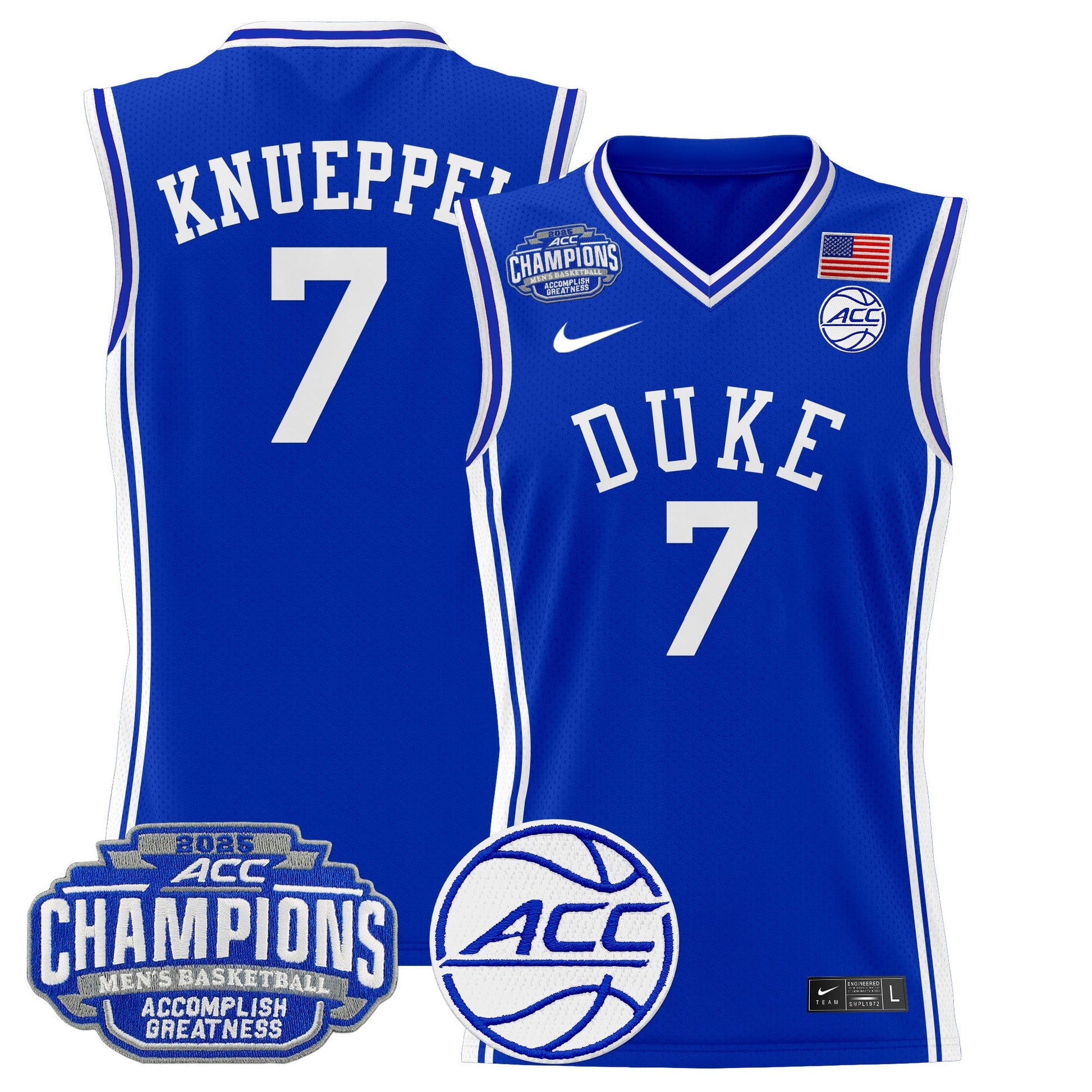 Men's Duke Blue Devils 2025 ACC Conference Tournament Champions Basketball Jersey - All Stitched