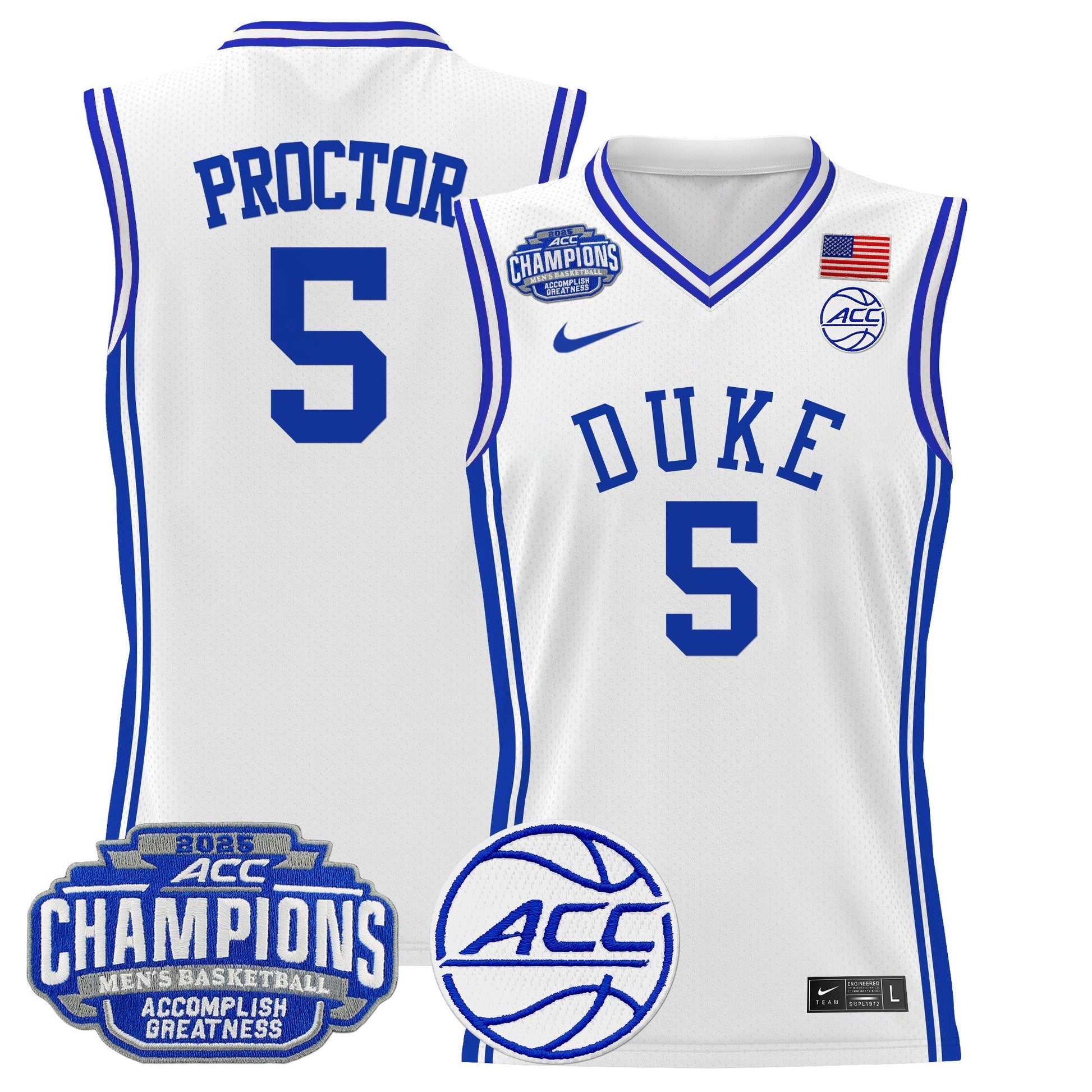 Men's Duke Blue Devils 2025 ACC Conference Tournament Champions Basketball Jersey - All Stitched