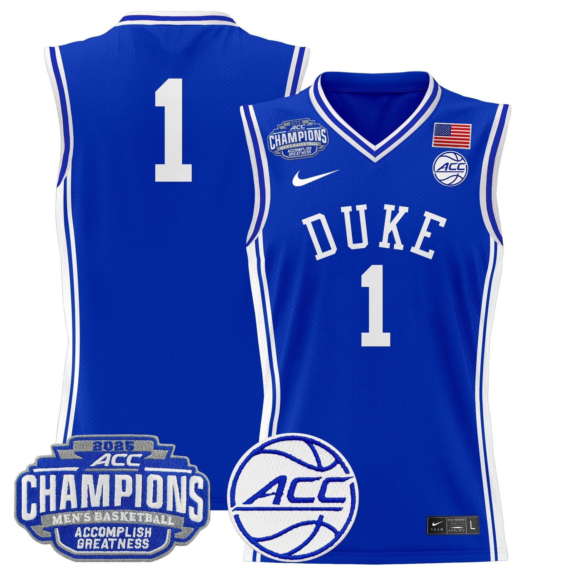 Men's Duke Blue Devils 2025 ACC Conference Tournament Champions Basketball Jersey - All Stitched