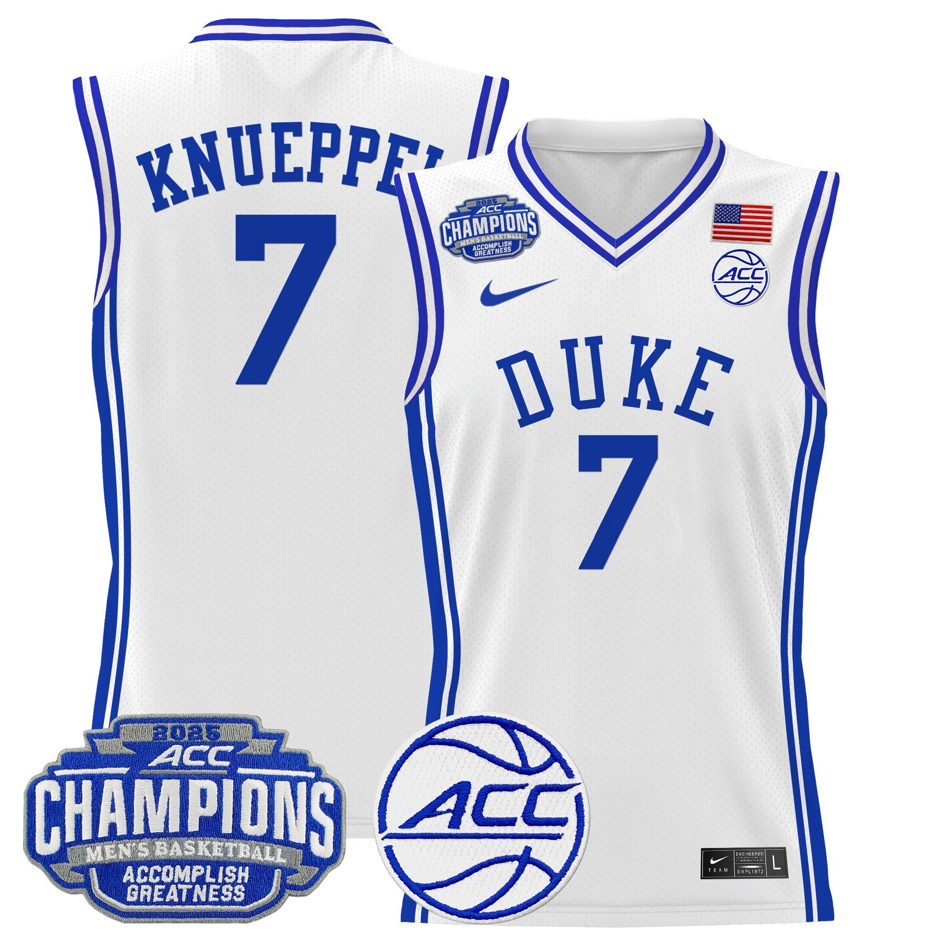 Men's Duke Blue Devils 2025 ACC Conference Tournament Champions Basketball Jersey - All Stitched
