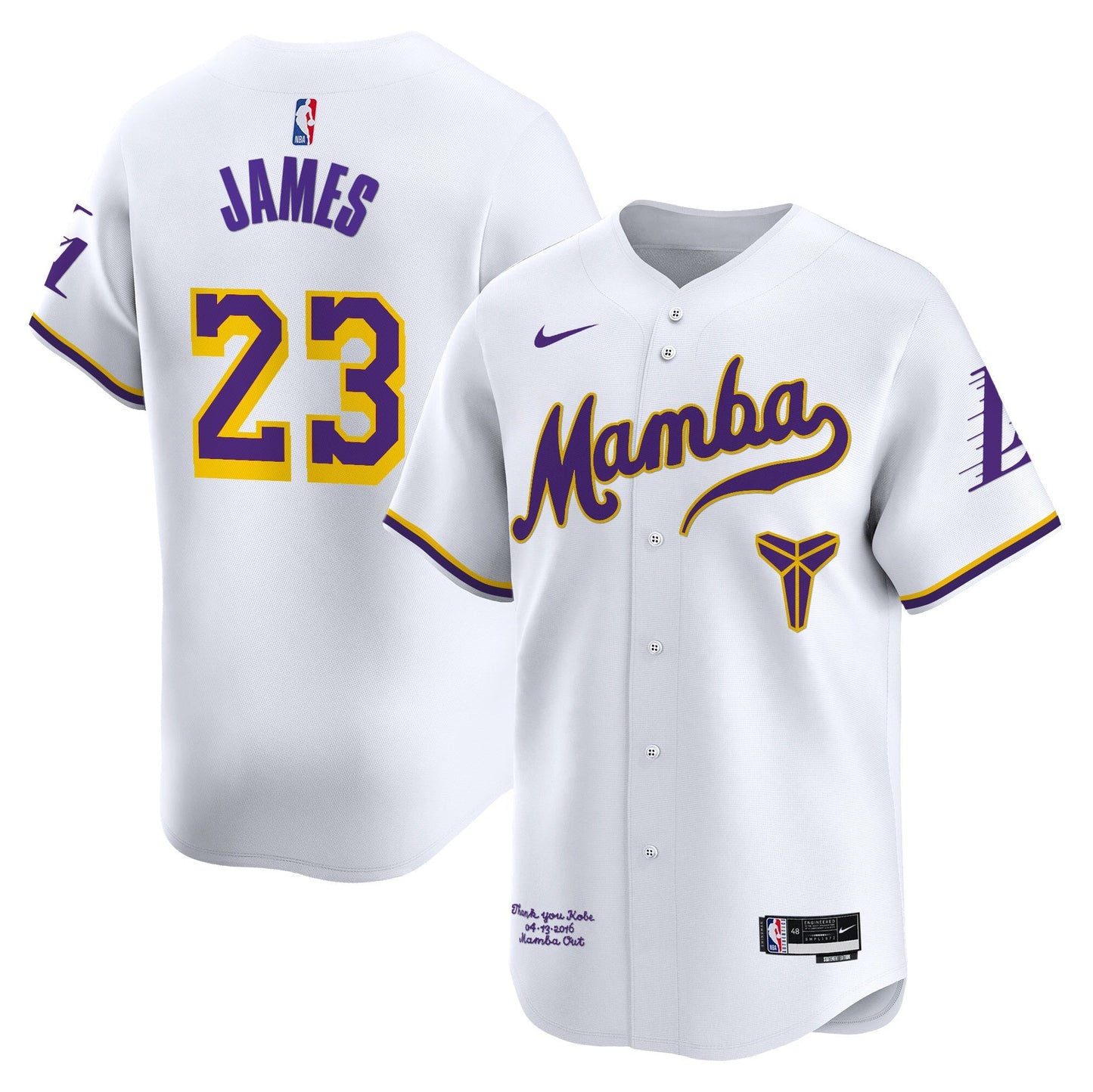Men's Los Angeles Lakers Kobe Bryant Mamba Vapor Baseball Jersey - All Stitched