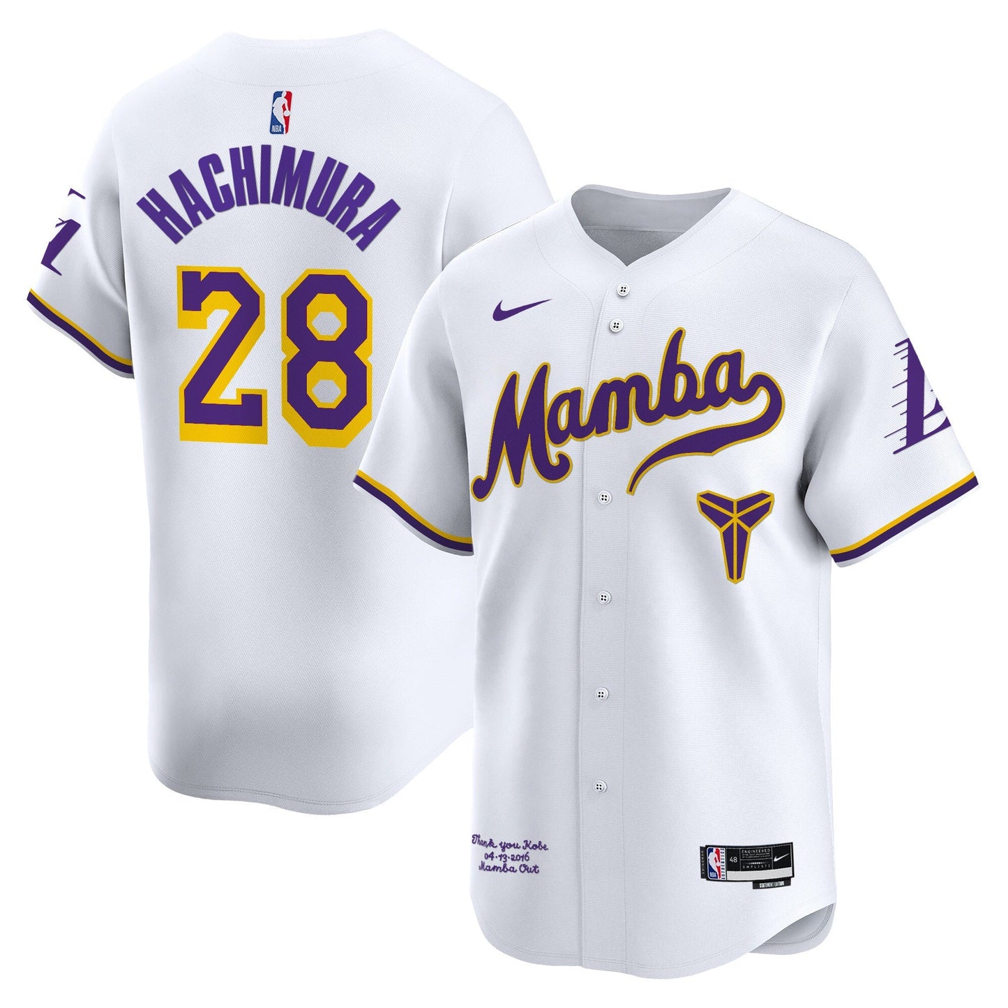 Men's Los Angeles Lakers Kobe Bryant Mamba Vapor Baseball Jersey - All Stitched