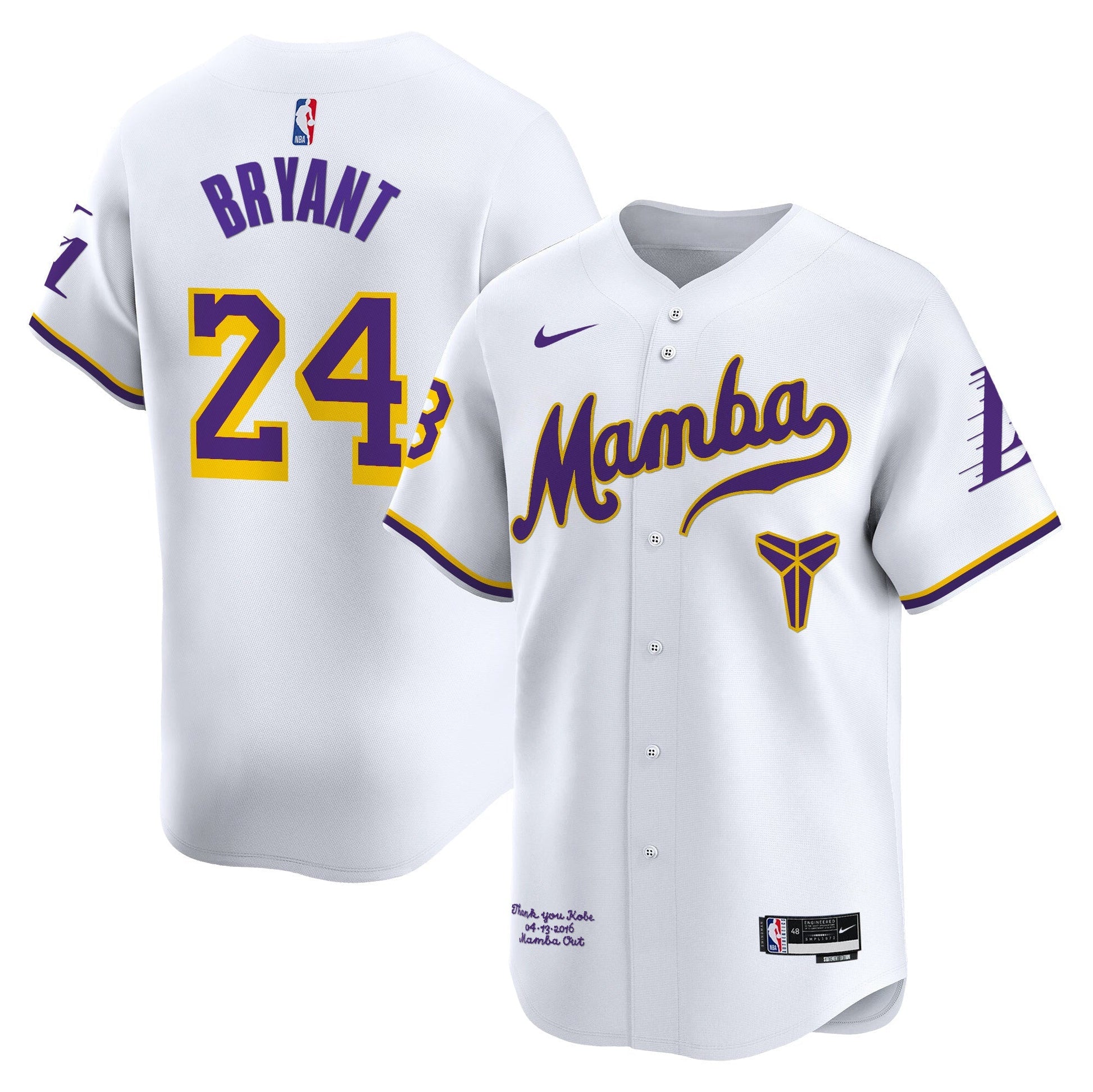 Men's Los Angeles Lakers Kobe Bryant Mamba Vapor Baseball Jersey - All Stitched