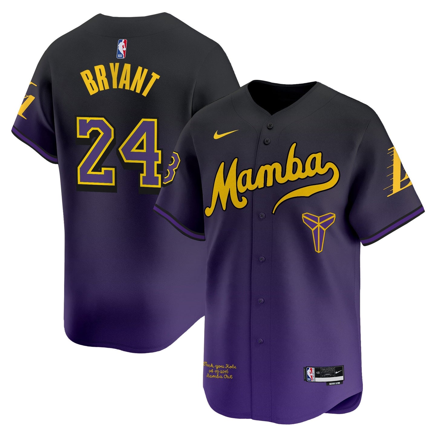 Men's Los Angeles Lakers Kobe Bryant Mamba Vapor Baseball Jersey - All Stitched