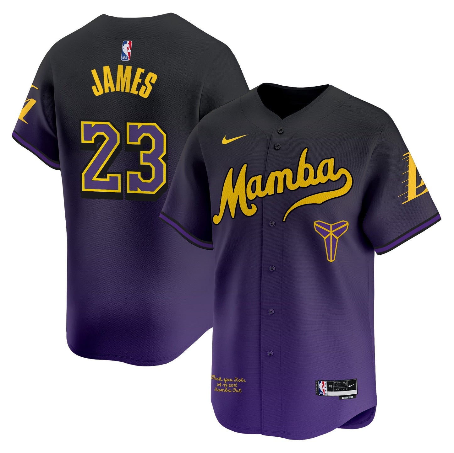 Men's Los Angeles Lakers Kobe Bryant Mamba Vapor Baseball Jersey - All Stitched