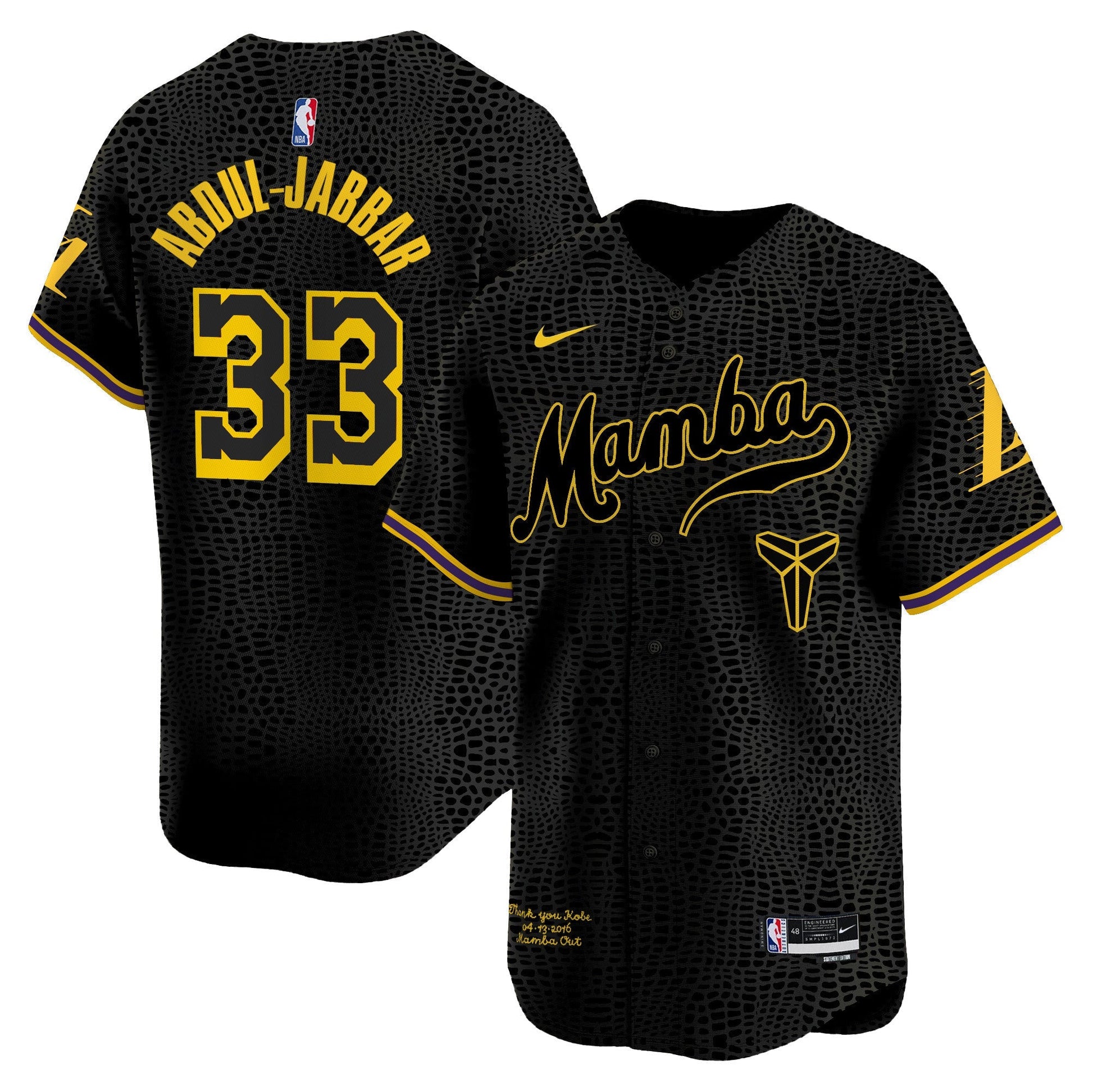 Men's Los Angeles Lakers Kobe Bryant Mamba Vapor Baseball Jersey - All Stitched