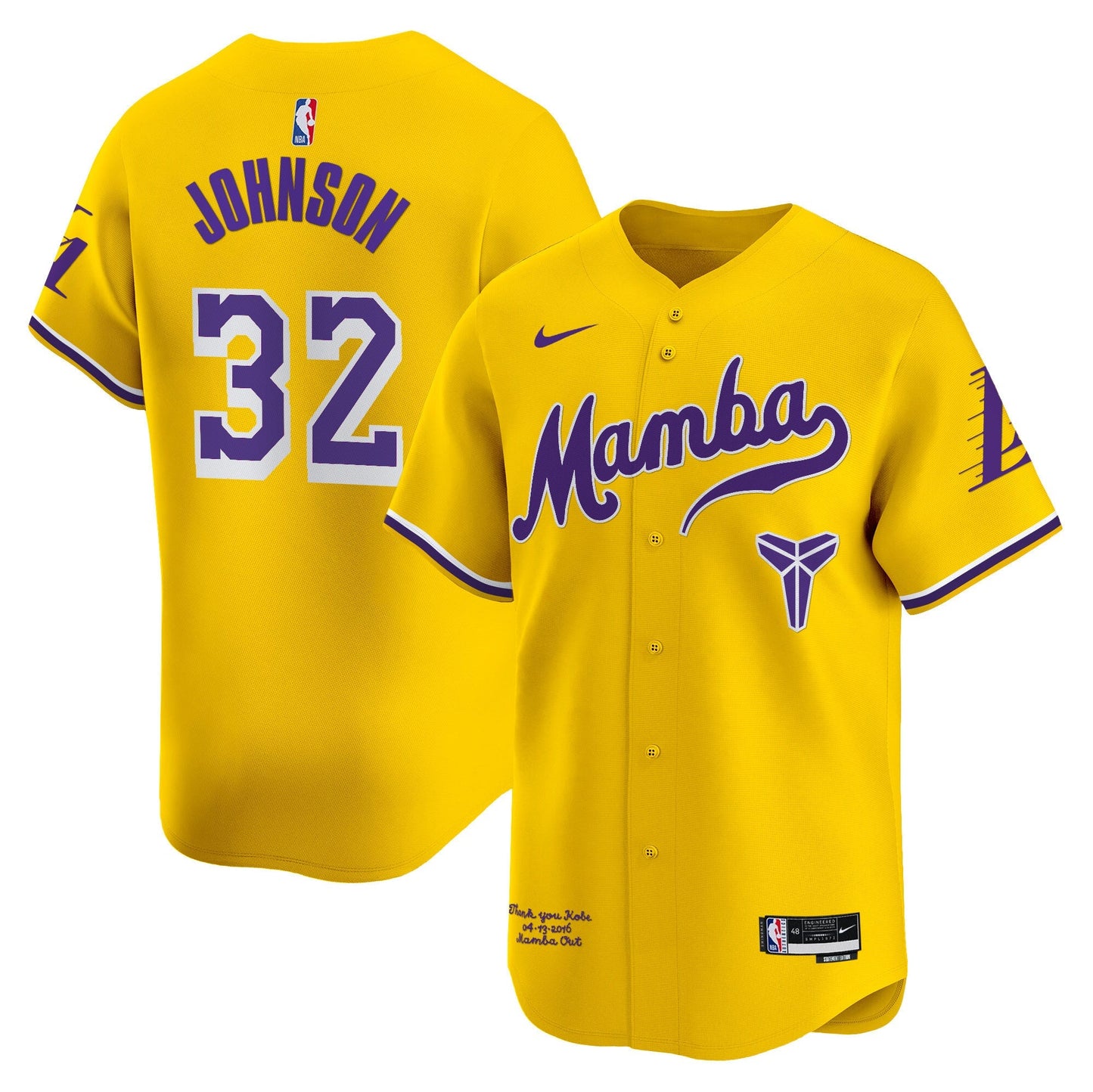 Men's Los Angeles Lakers Kobe Bryant Mamba Vapor Baseball Jersey - All Stitched