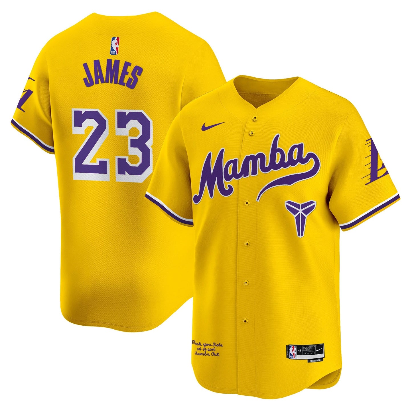 Men's Los Angeles Lakers Kobe Bryant Mamba Vapor Baseball Jersey - All Stitched