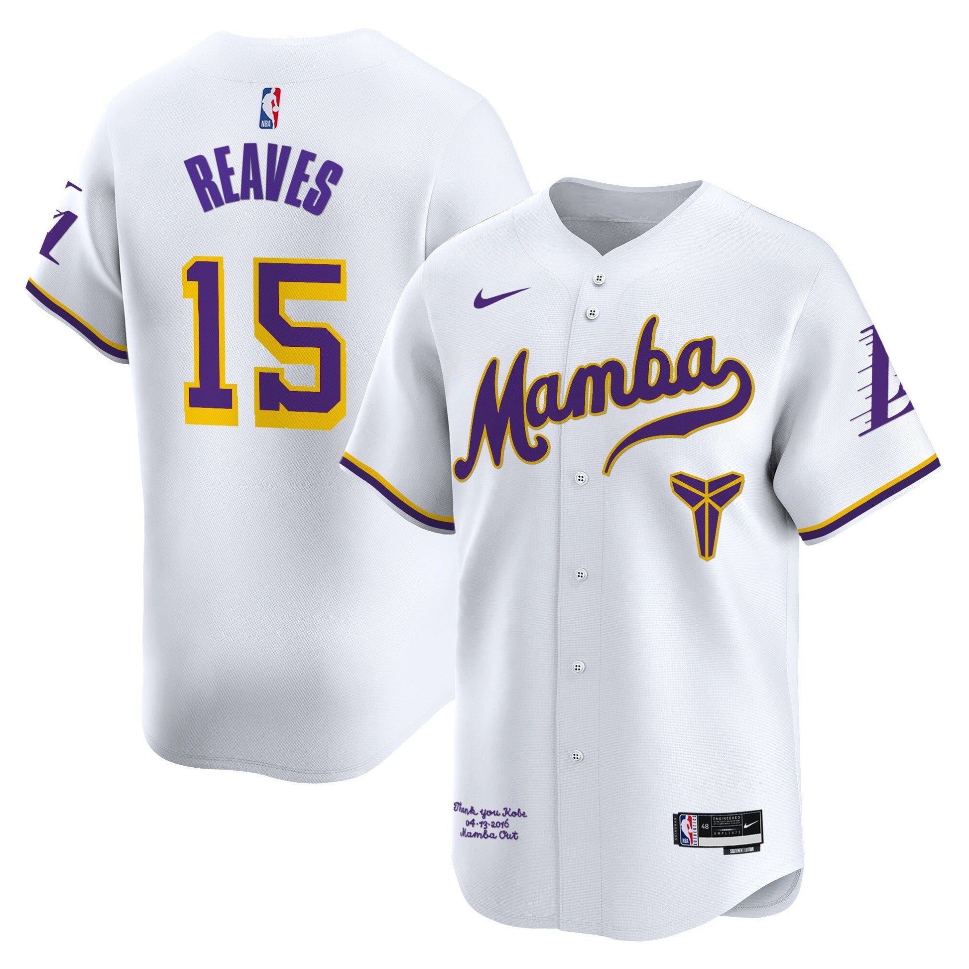 Men's Los Angeles Lakers Kobe Bryant Mamba Vapor Baseball Jersey - All Stitched